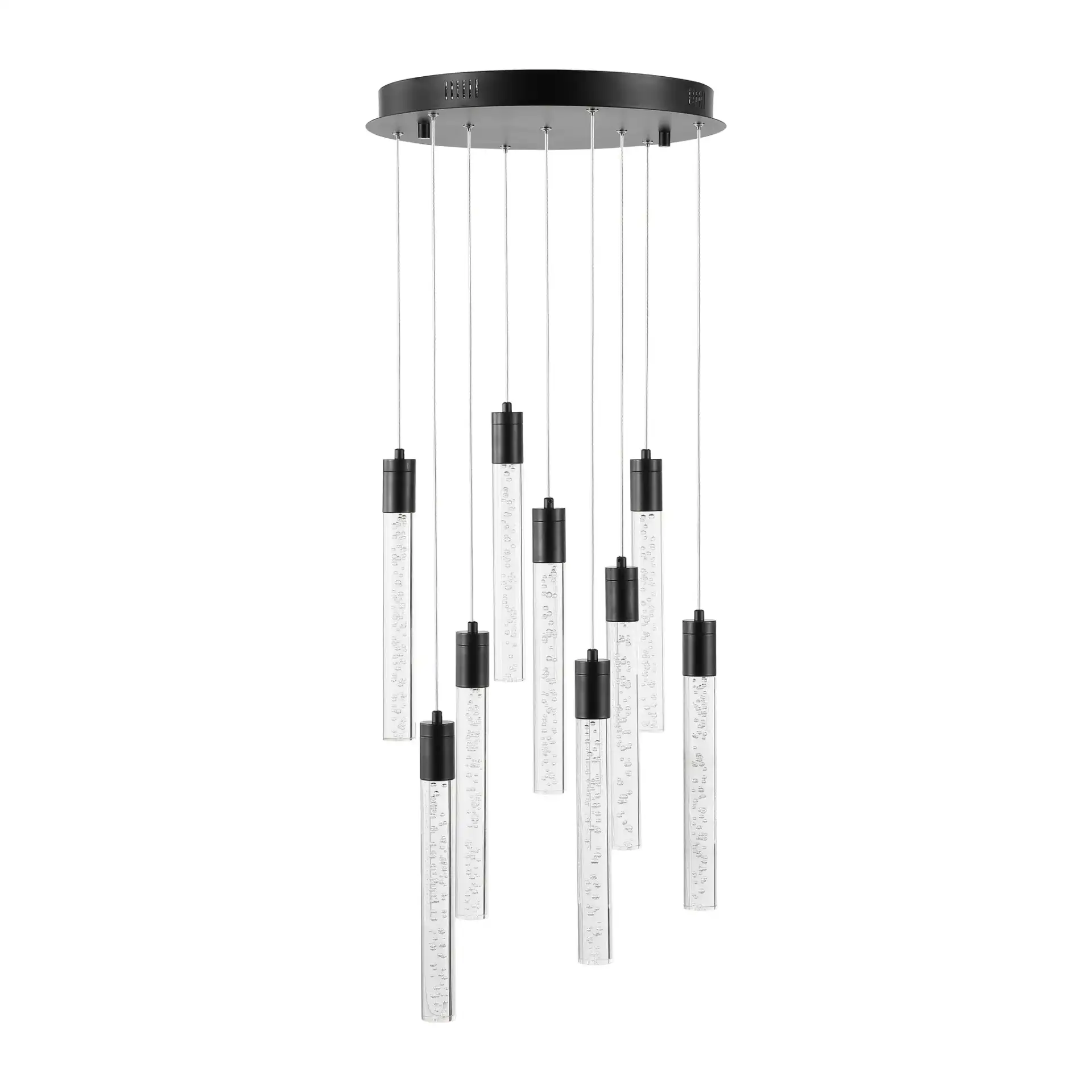 Nicolle Acrylic Nine-Light Chandelier in Black, detail view