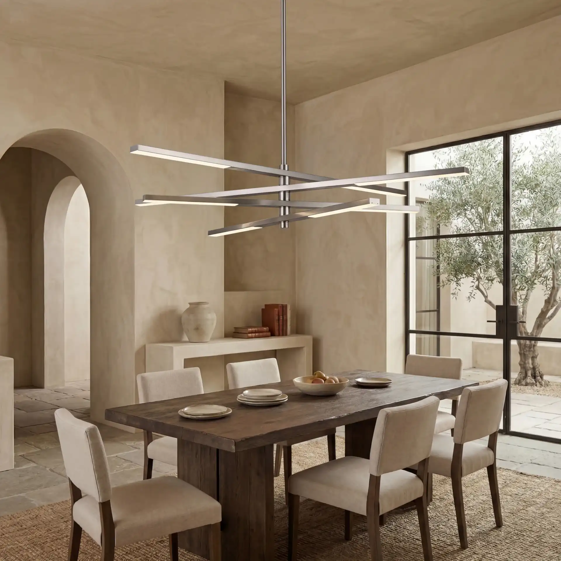 Oswalt Metal Chandelier in Nickel in a styled room