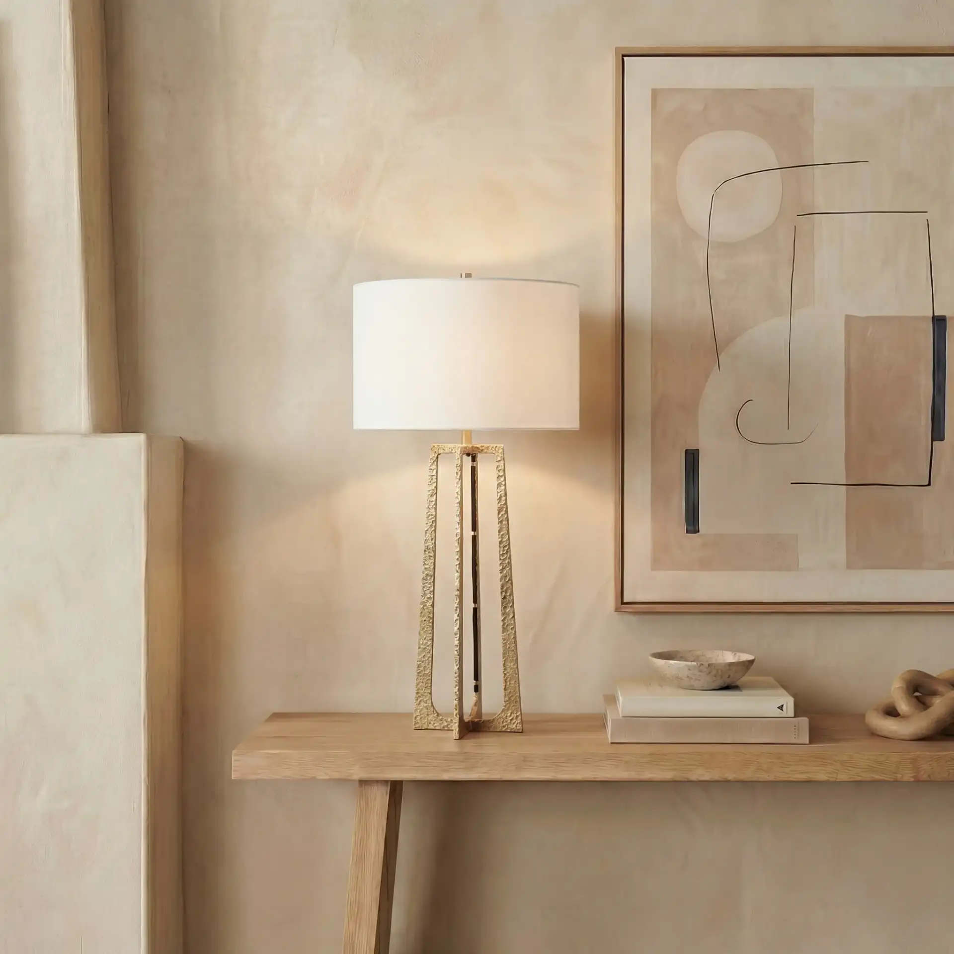 Jessa Metal Base Table Lamp in Black / White in a styled room
