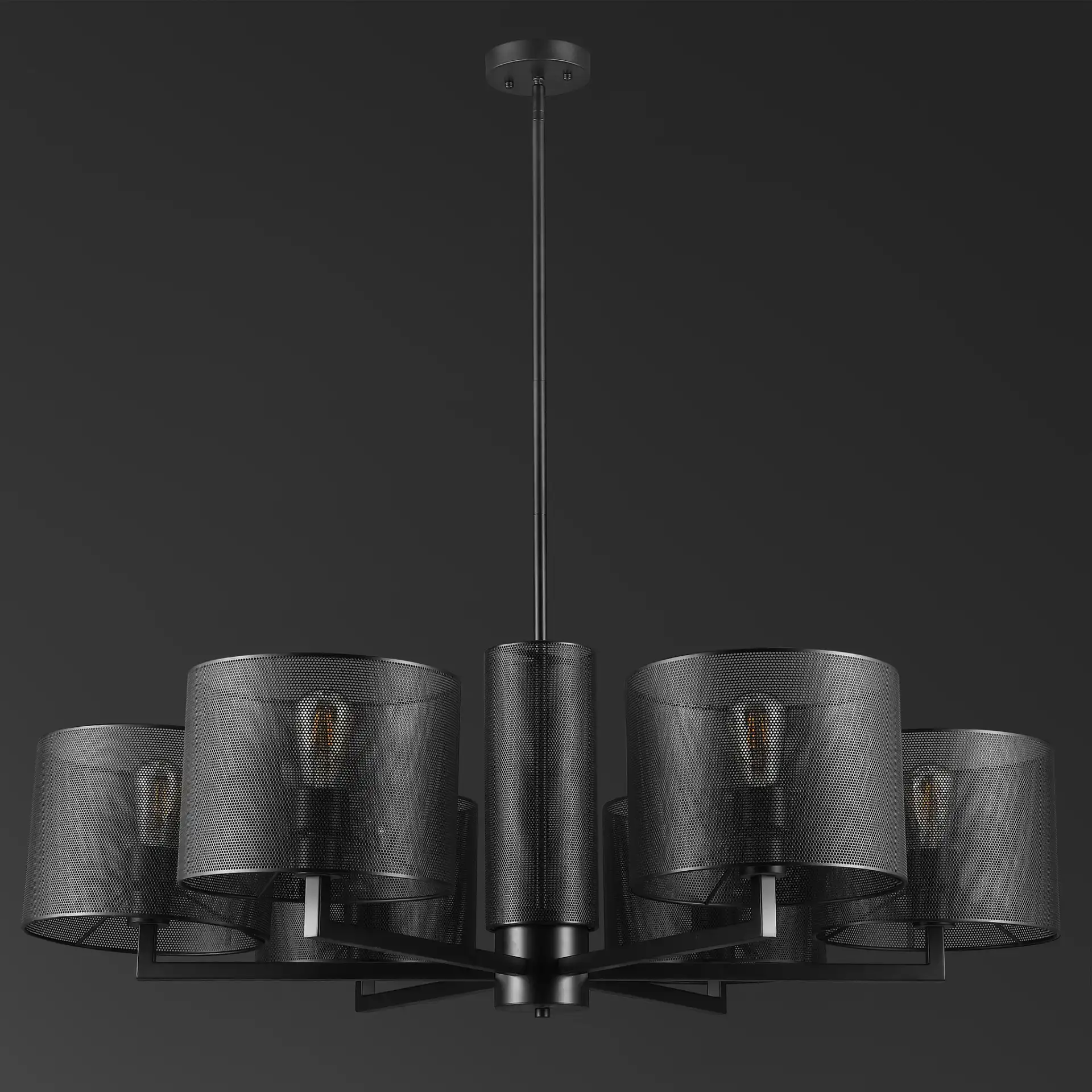 Zachaeus Six-Light Metal Chandelier in Black, detail view
