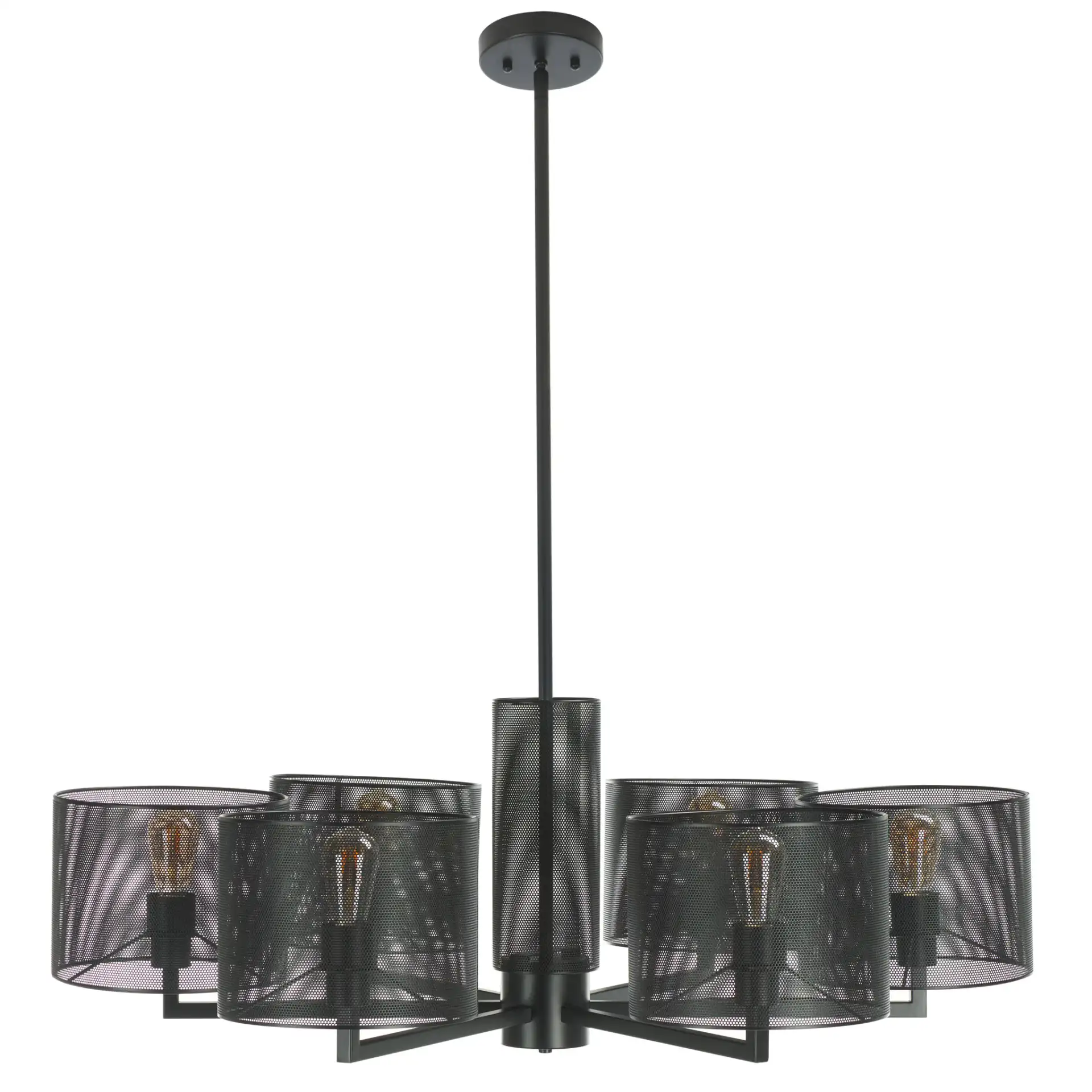 Zachaeus Six-Light Metal Chandelier in Black, detail view