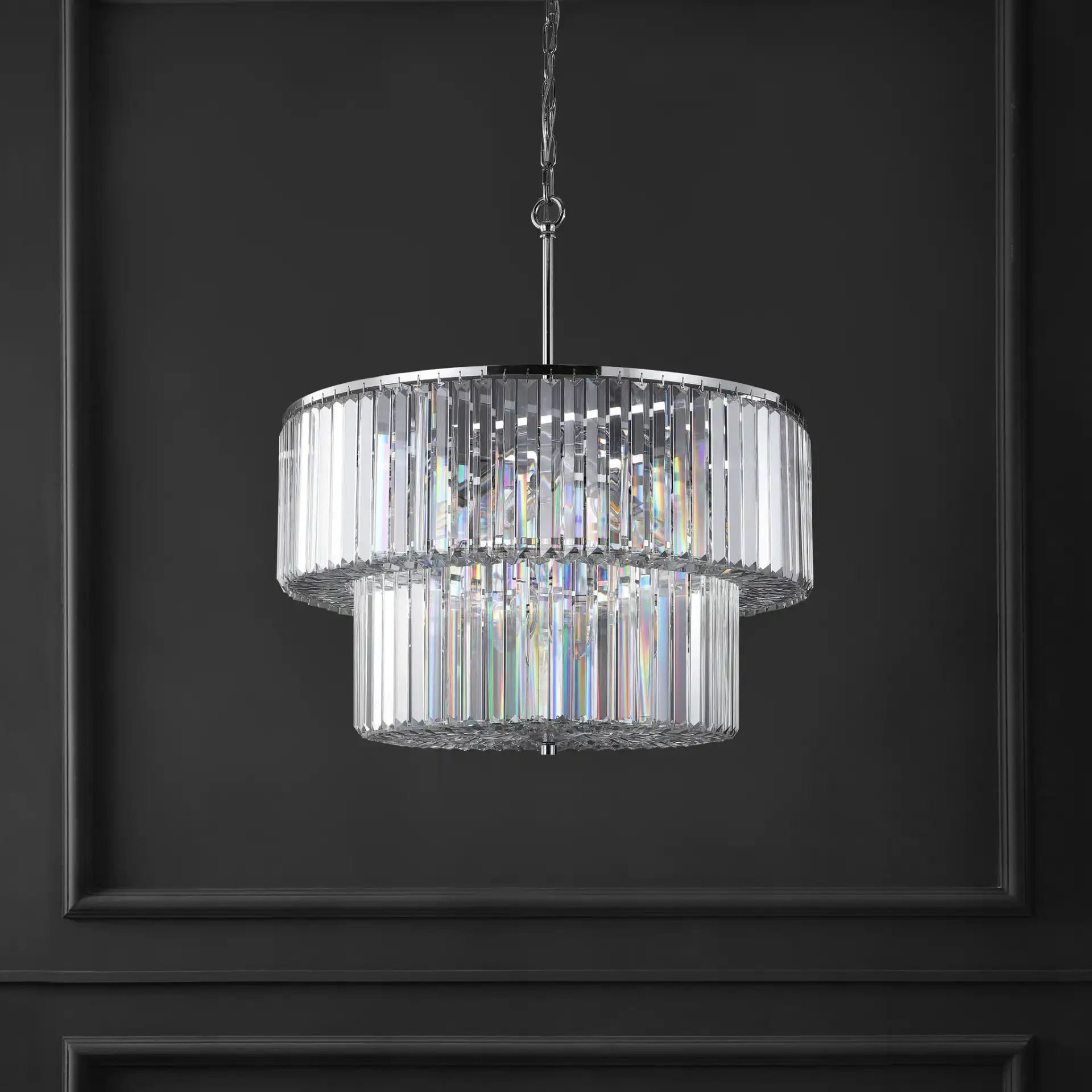 Viviann Two-Tier Crystal Chandelier in Chrome / Clear, detail view
