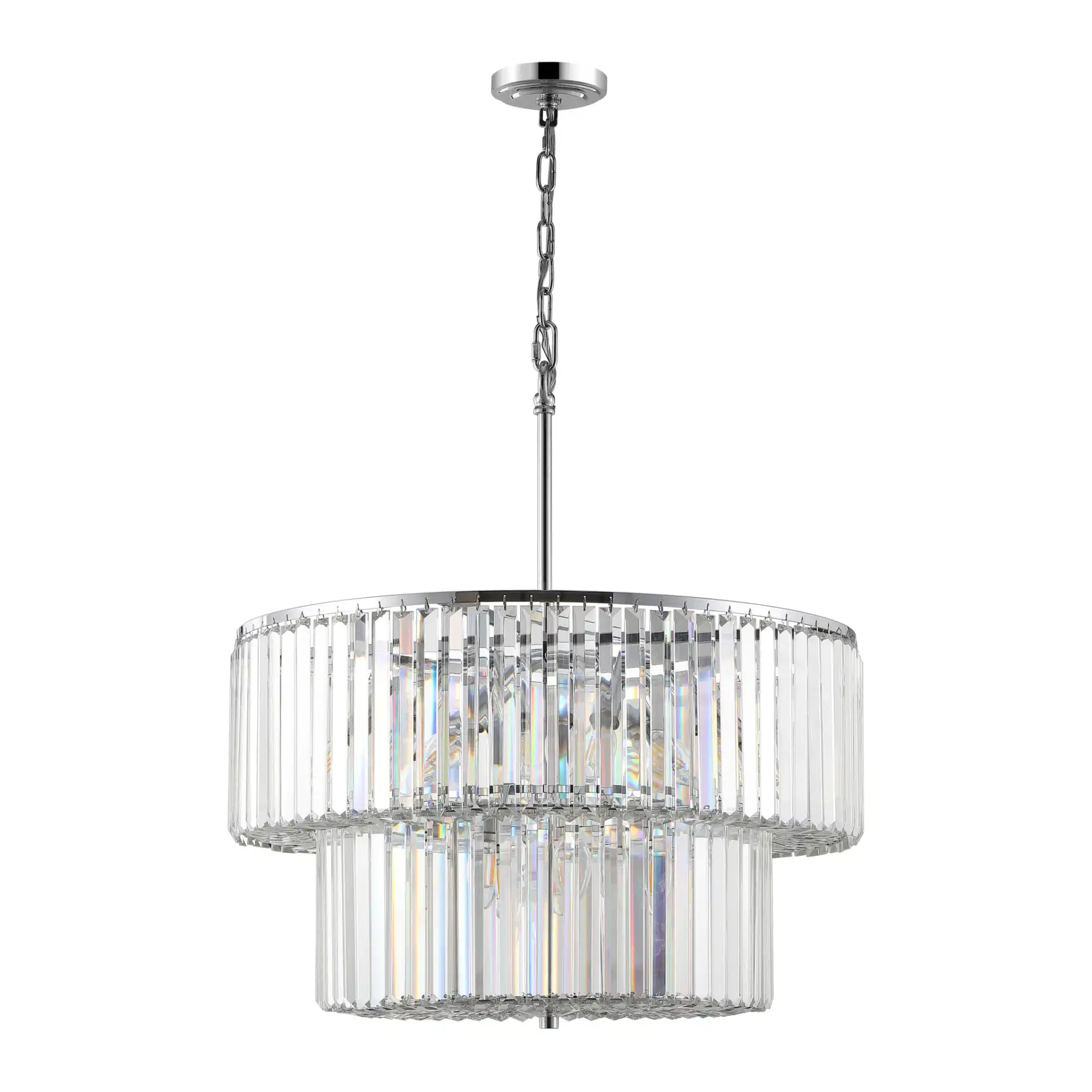 Viviann Two-Tier Crystal Chandelier in Chrome / Clear, detail view