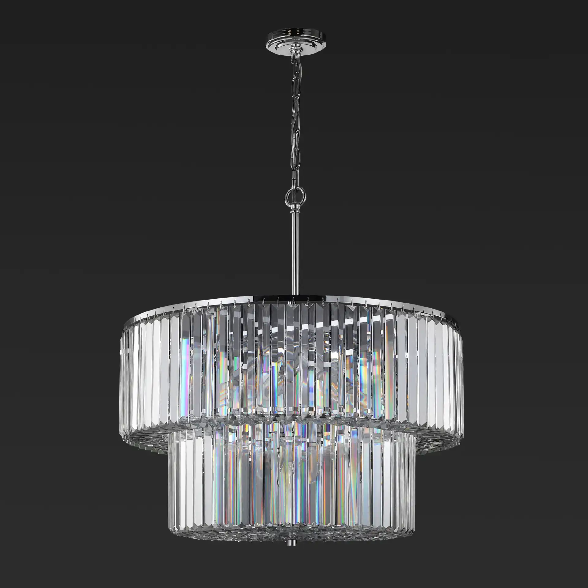 Viviann Two-Tier Crystal Chandelier in Chrome / Clear, detail view
