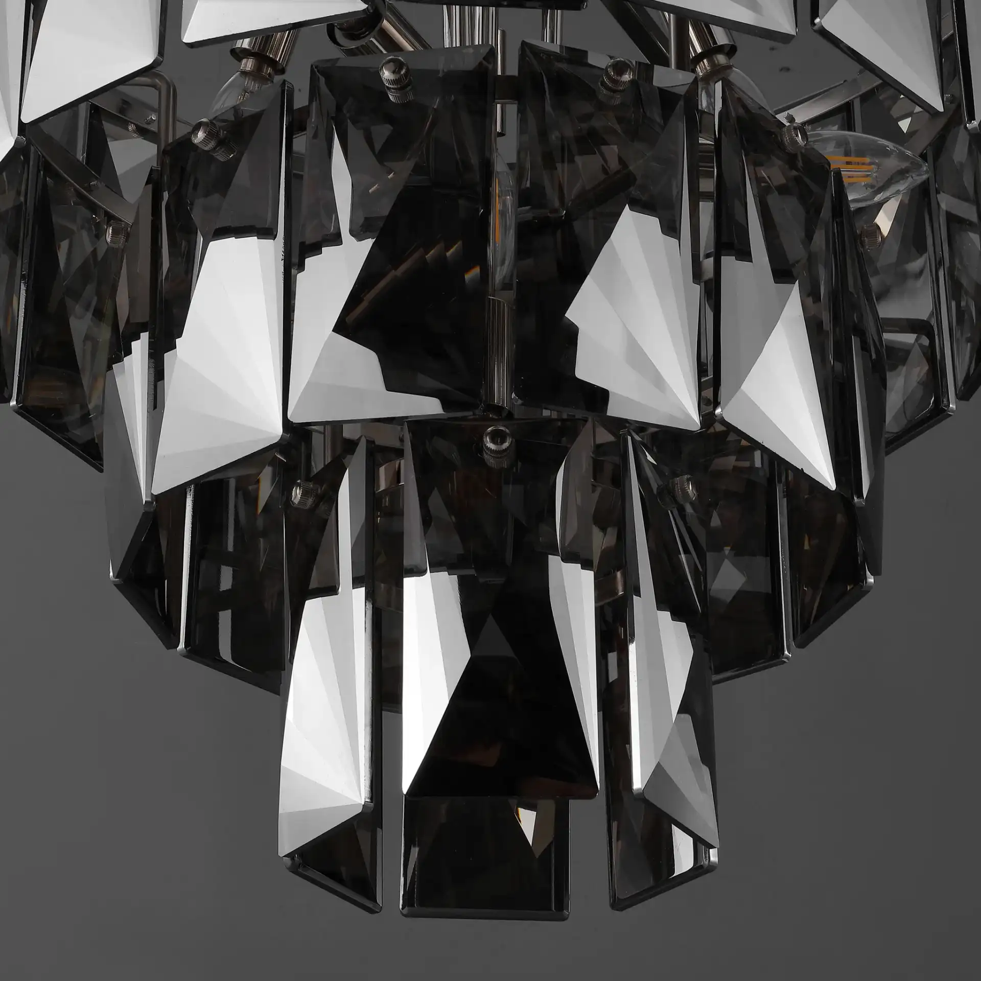 Jaylee Crystal Four-Tier Chandelier in Nickel / Dark Gray in a styled room