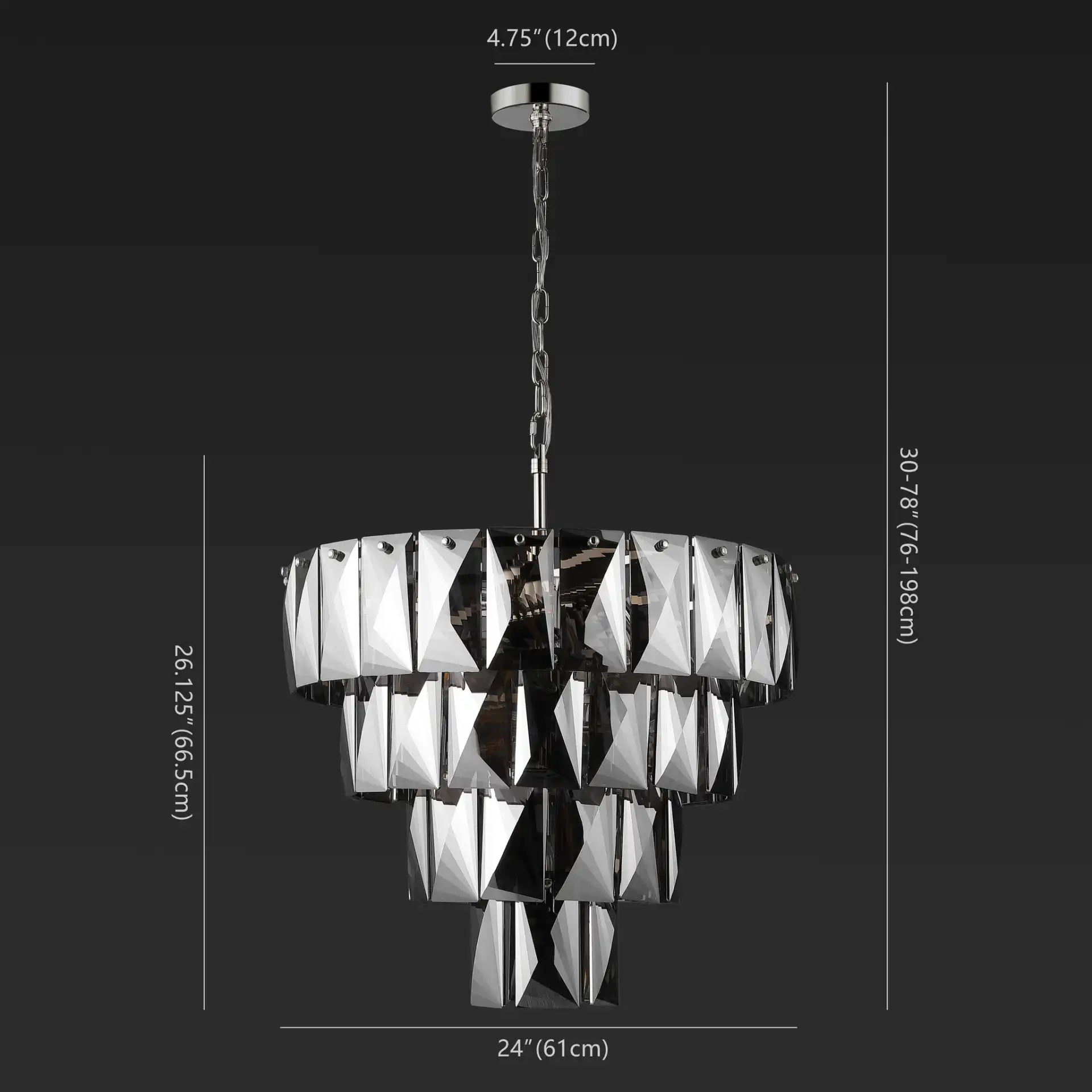 Jaylee Crystal Four-Tier Chandelier in Nickel / Dark Gray, detail view