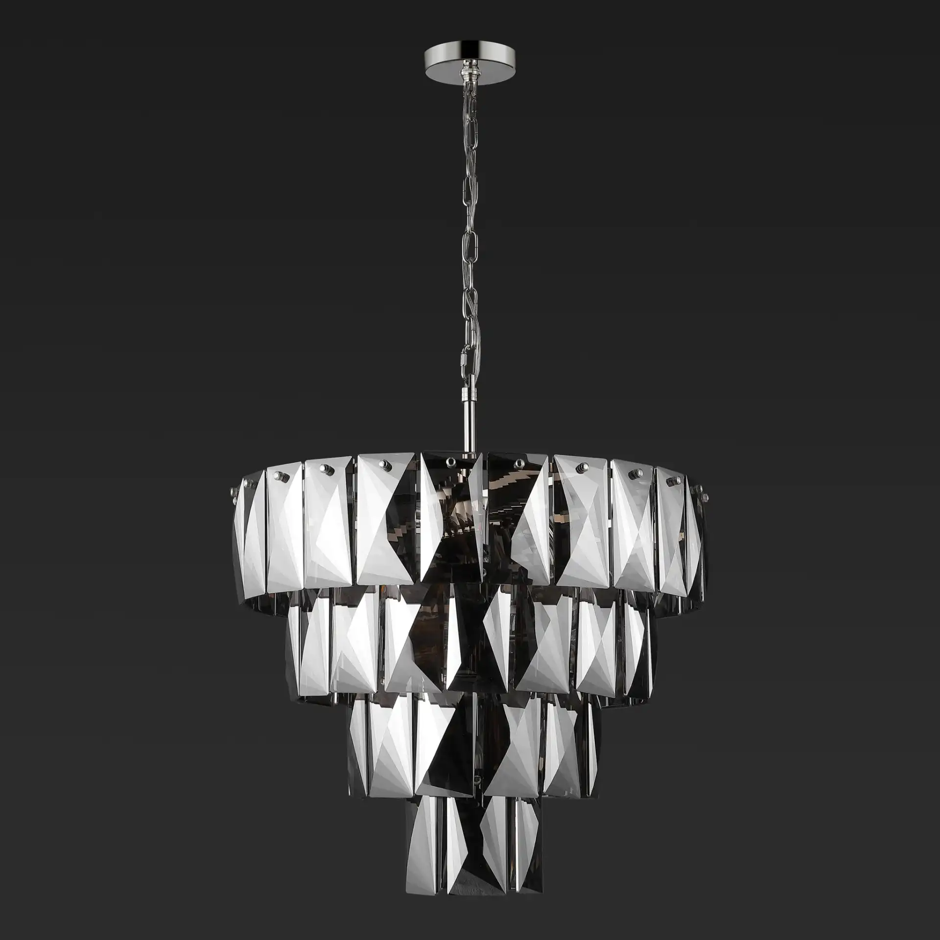 Jaylee Crystal Four-Tier Chandelier in Nickel / Dark Gray, detail view