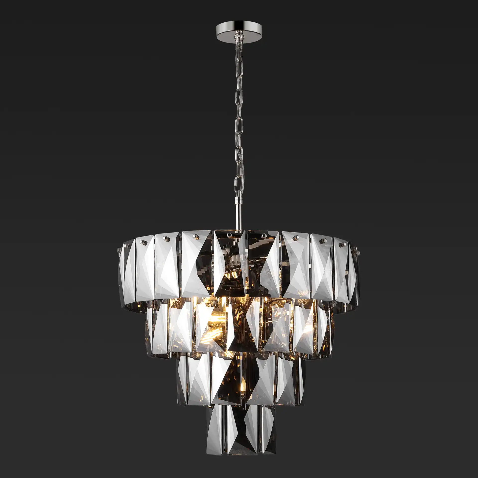 Jaylee Crystal Four-Tier Chandelier in Nickel / Dark Gray