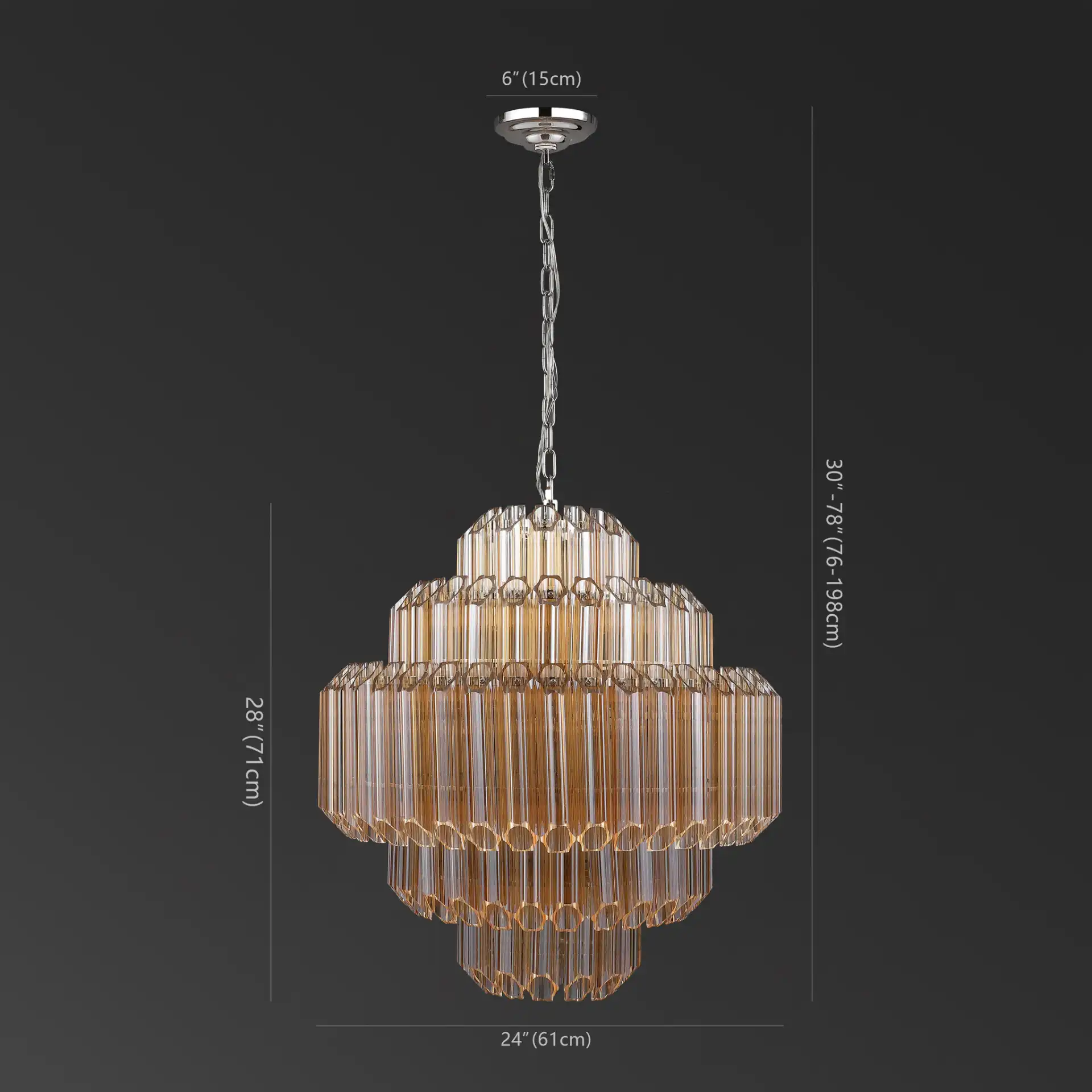 Adaline Glass Chandelier in Nickel, detail view