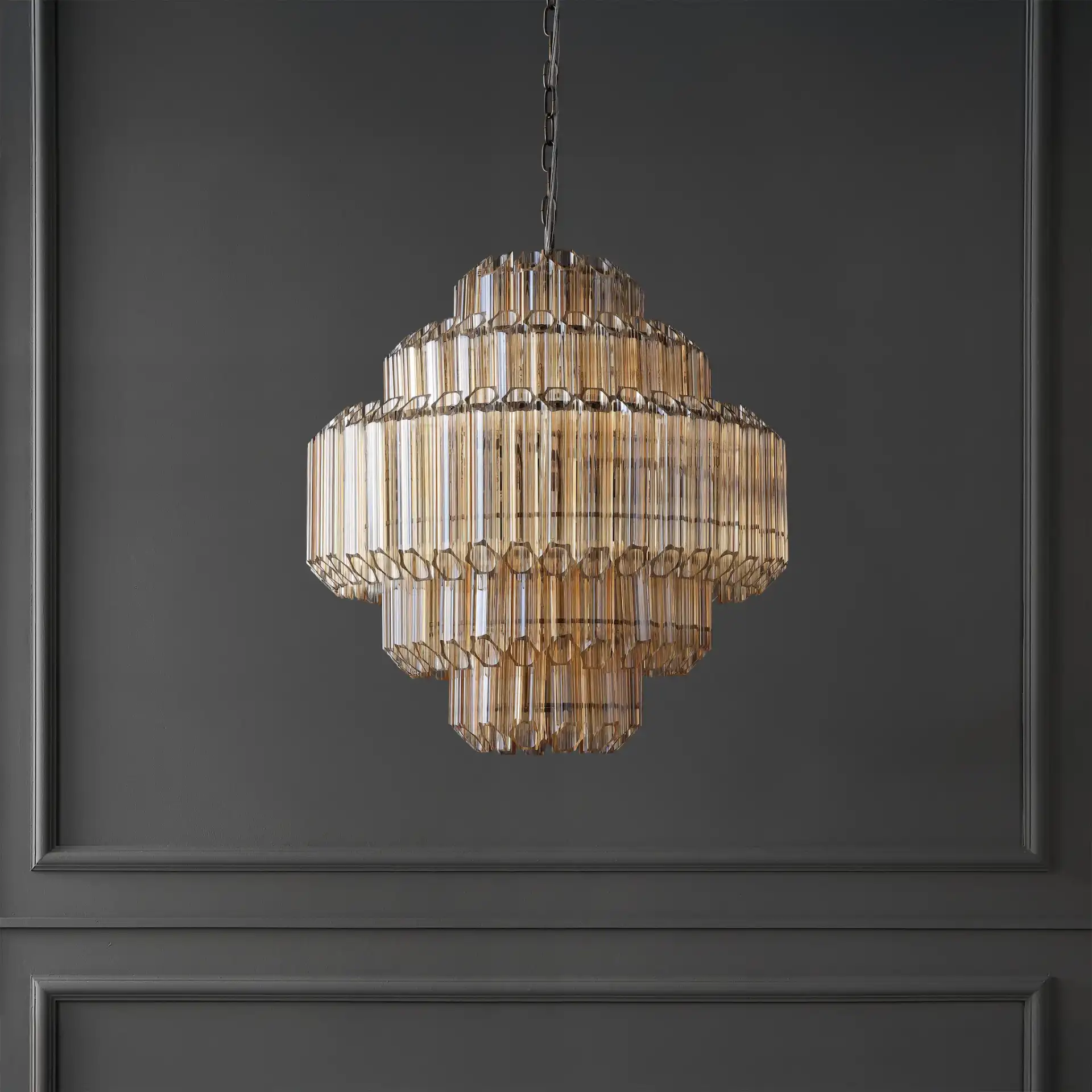 Adaline Glass Chandelier in Nickel, detail view