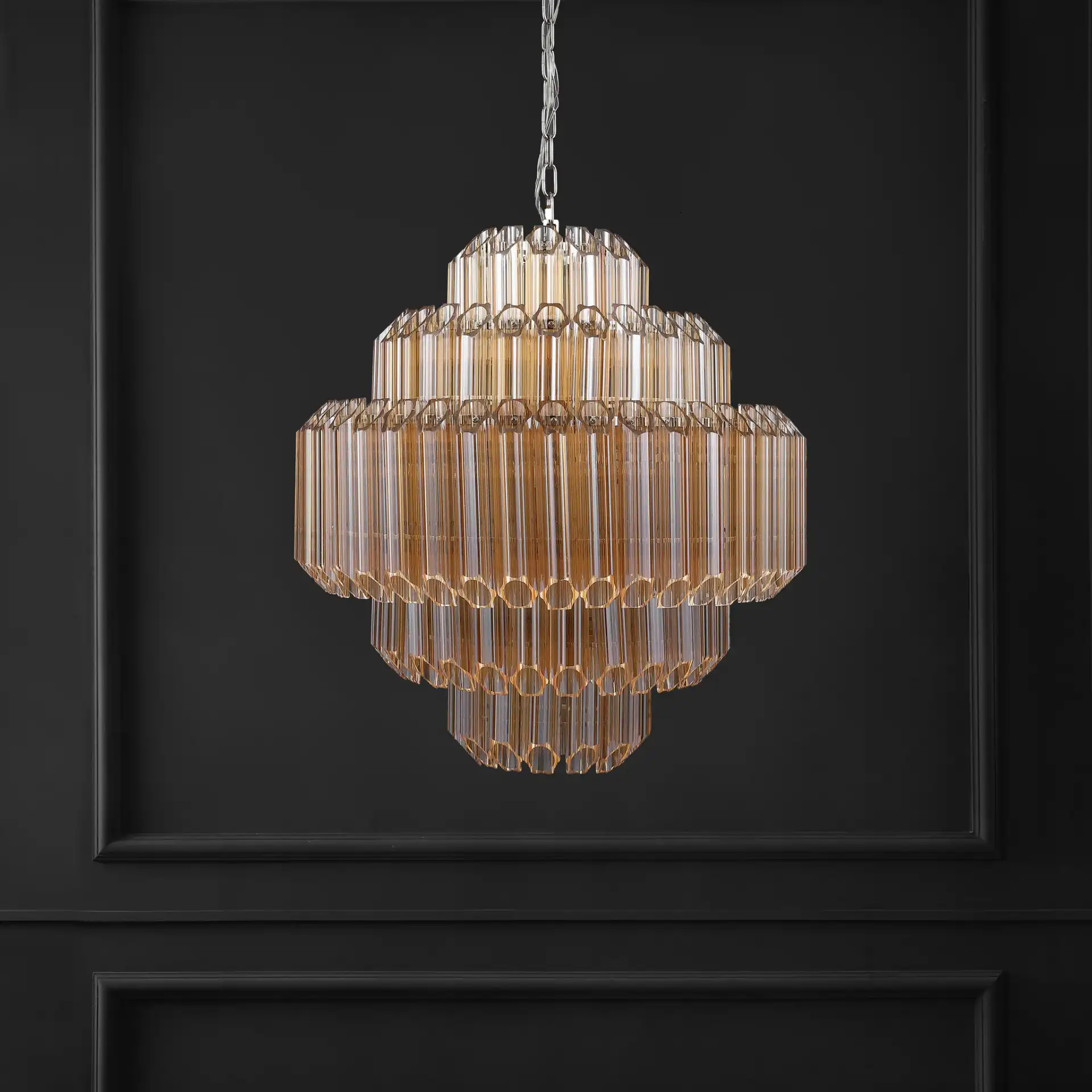 Adaline Glass Chandelier in Nickel in a styled room