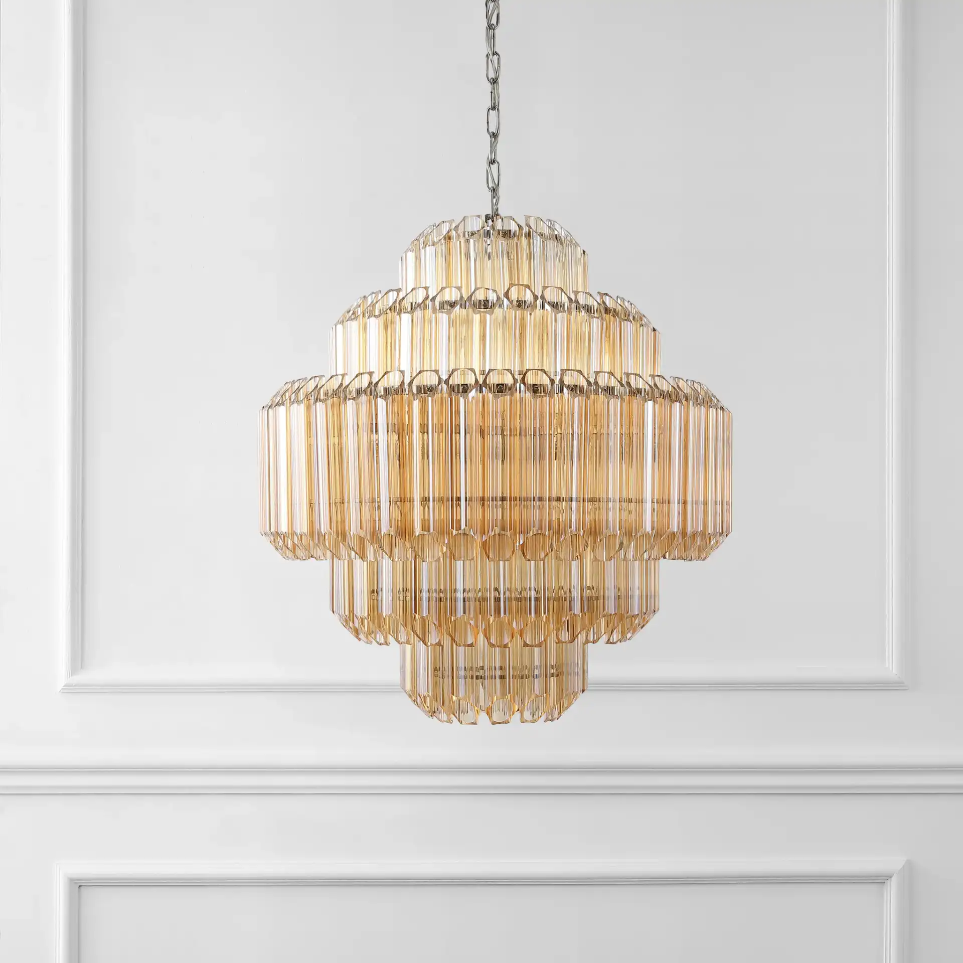 Adaline Glass Chandelier in Nickel, detail view