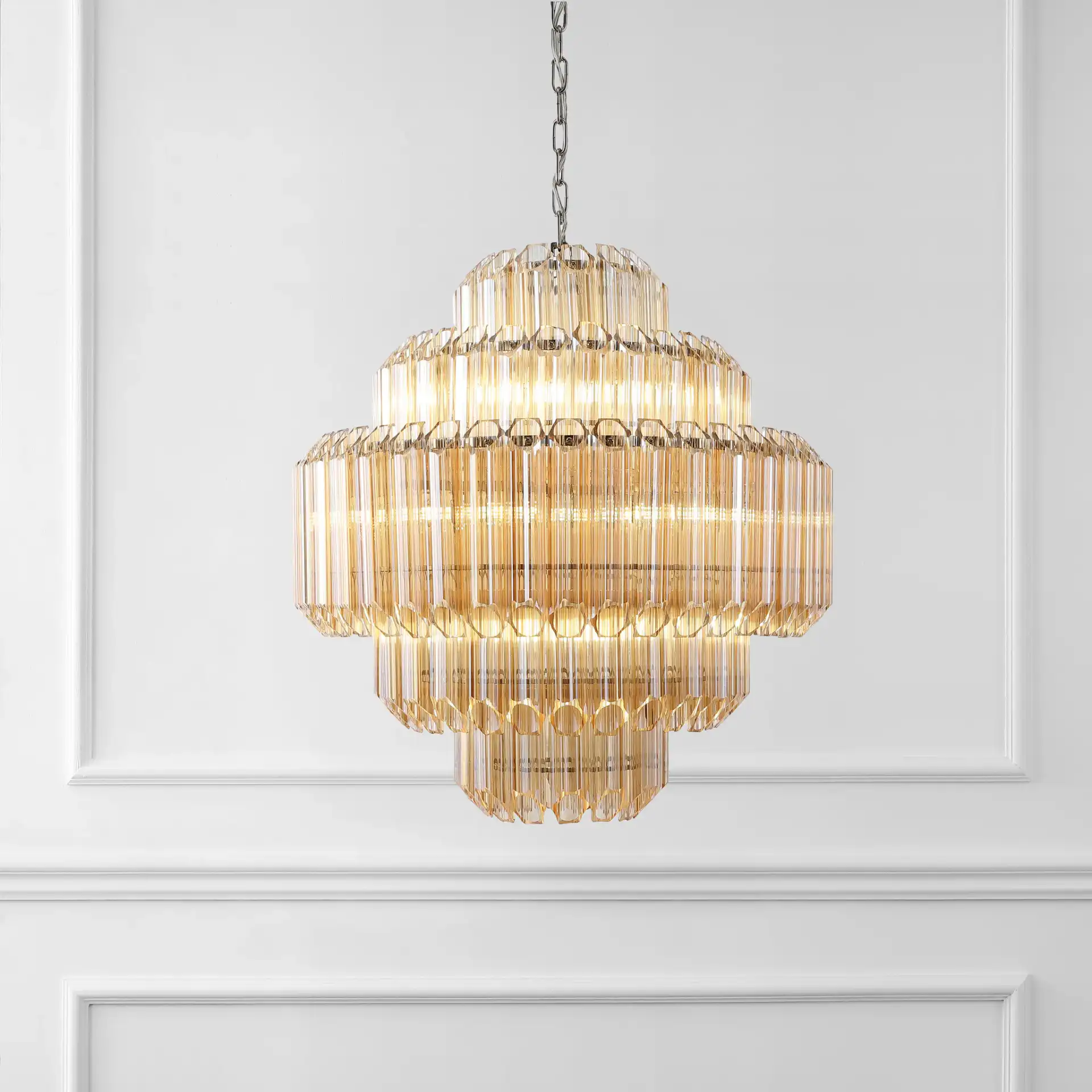 Adaline Glass Chandelier in Nickel in a styled room