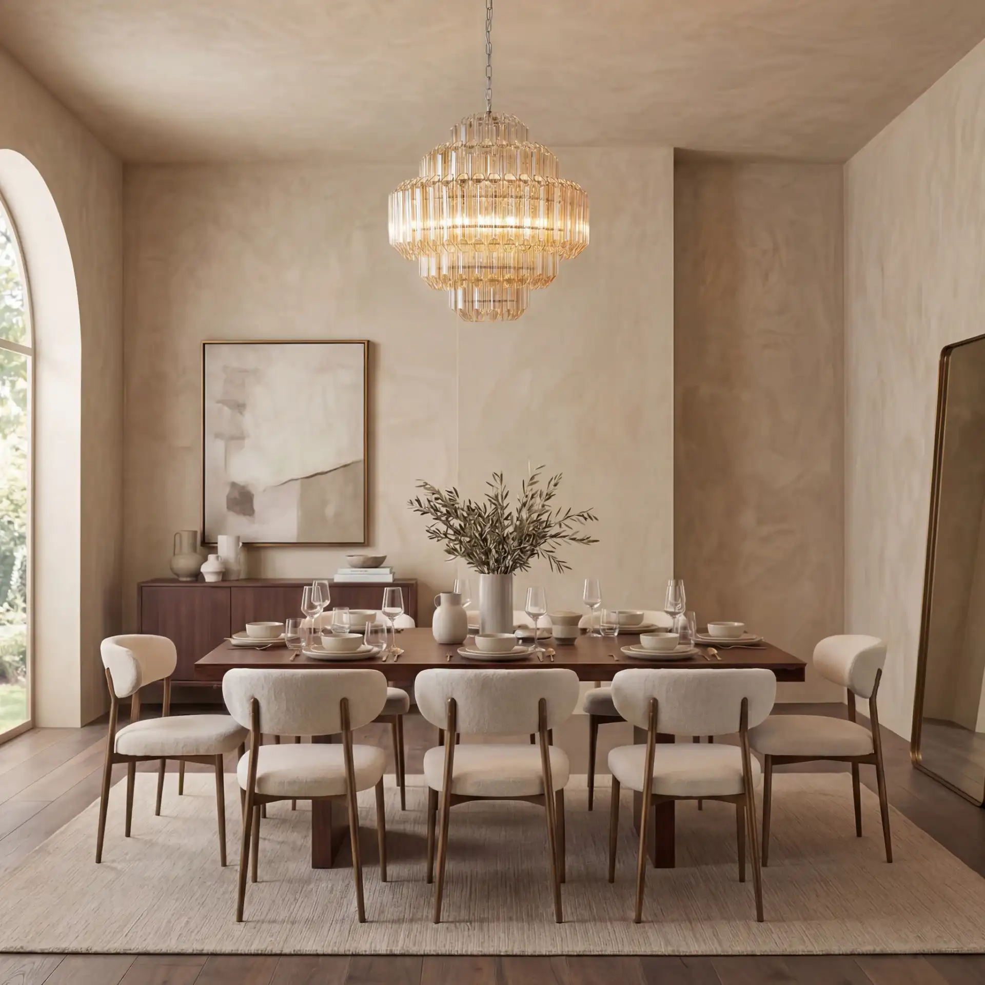 Adaline Glass Chandelier in Nickel in a styled room
