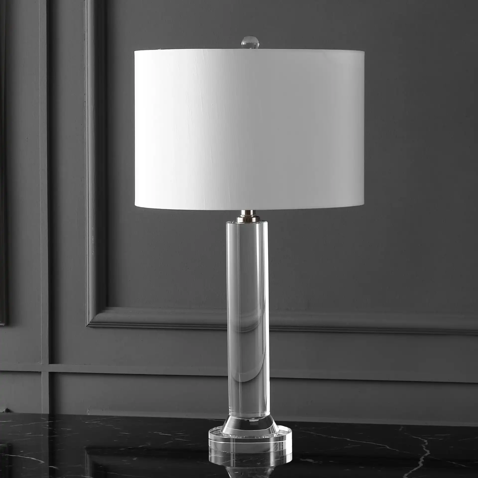Saravia Crystal Table Lamp in Nickel / White in a styled room
