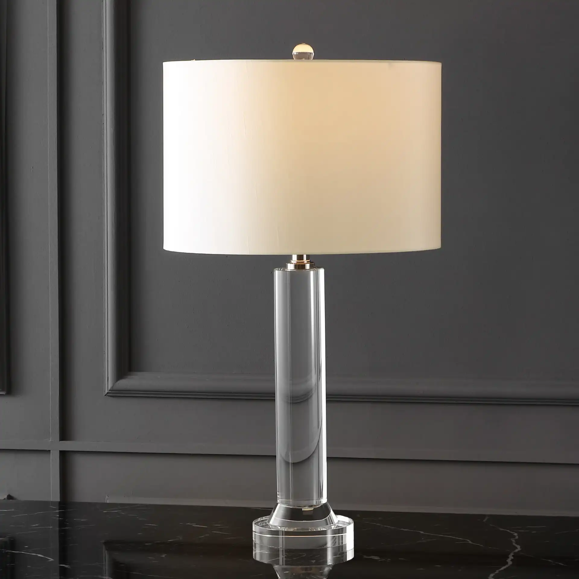 Saravia Crystal Table Lamp in Nickel / White in a styled room