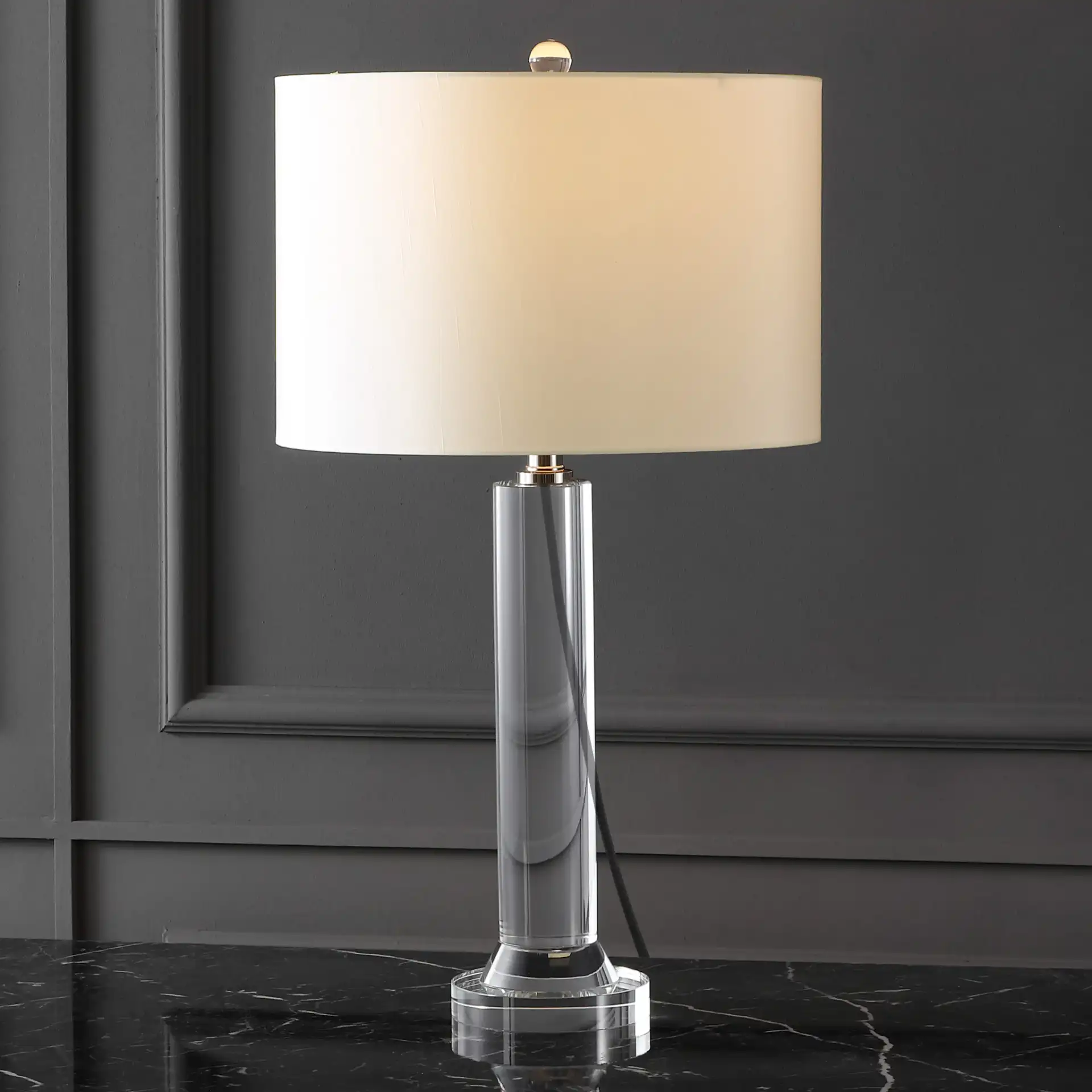 Saravia Crystal Table Lamp in Nickel / White in a styled room