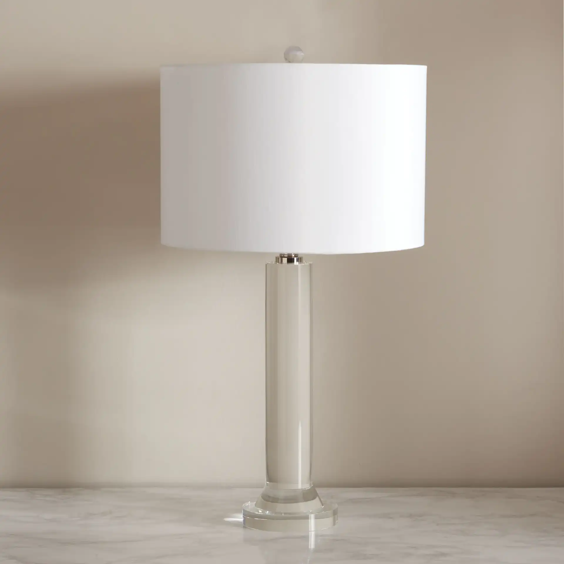Saravia Crystal Table Lamp in Nickel / White in a styled room