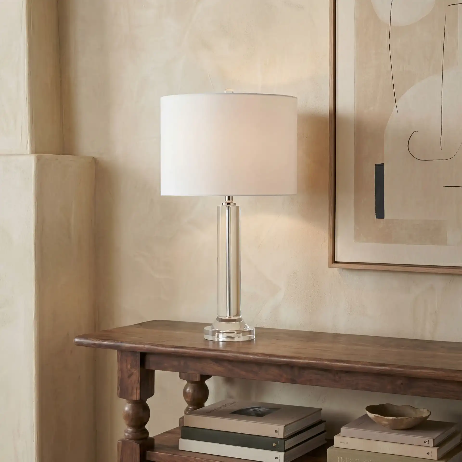 Saravia Crystal Table Lamp in Nickel / White in a styled room