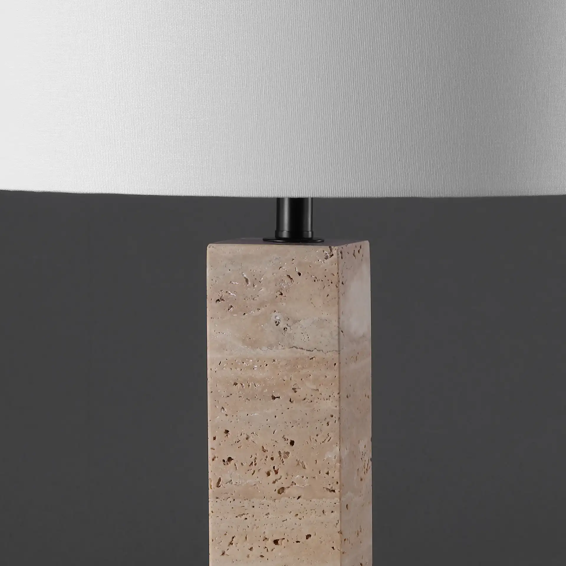 Hannabeth Travertine Table Lamp in Travertine / Black in a styled room
