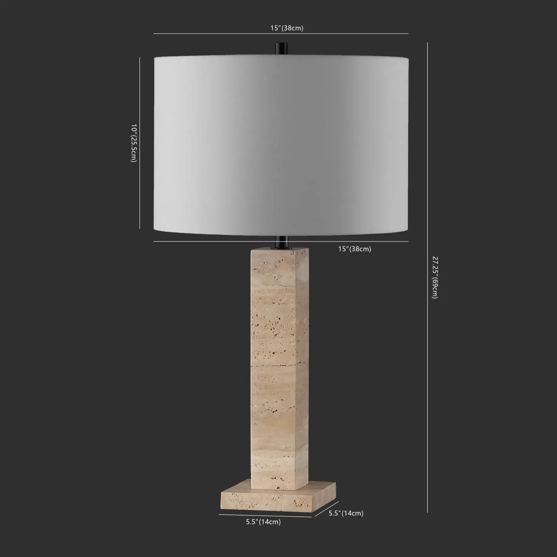 Hannabeth Travertine Table Lamp in Travertine / Black, detail view