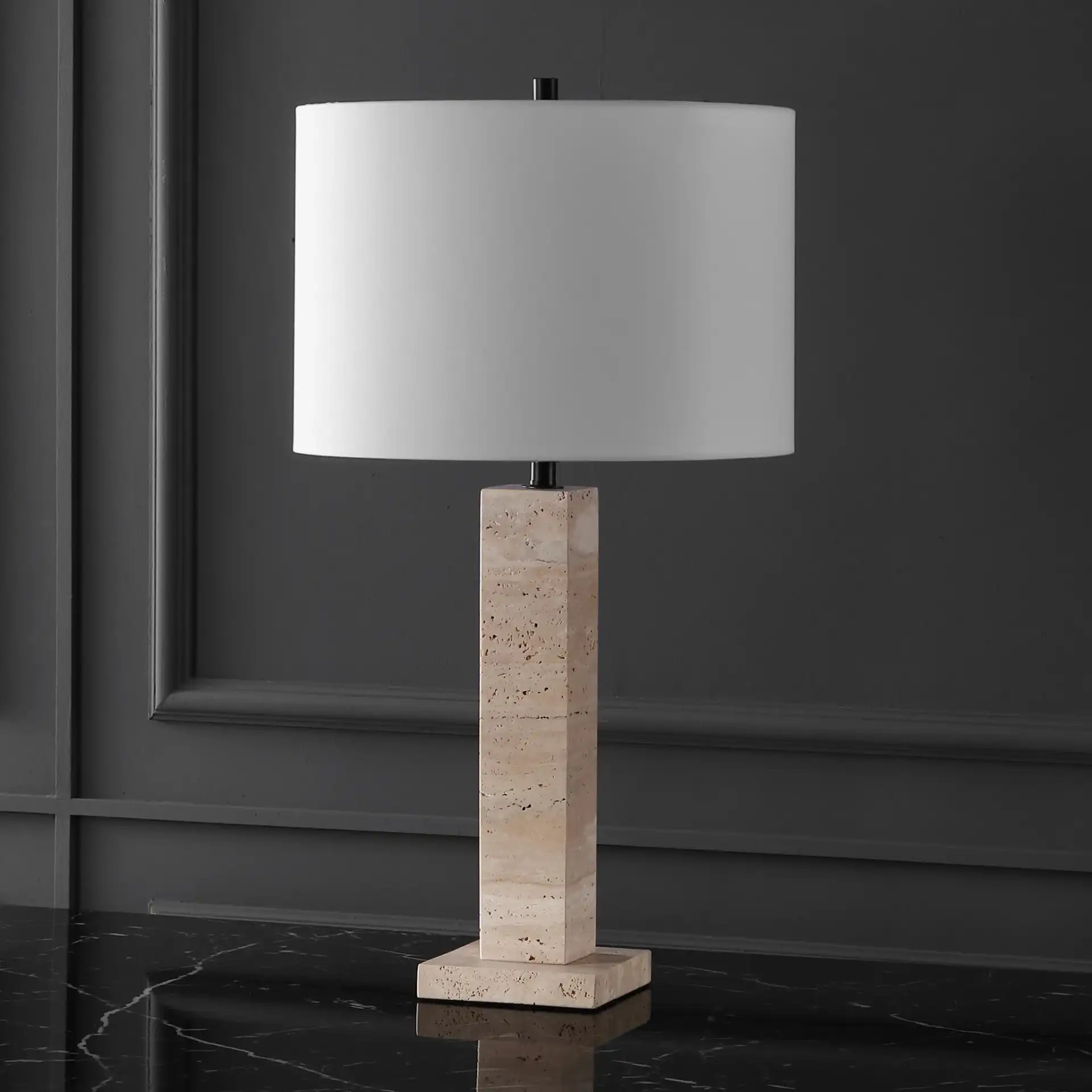 Hannabeth Travertine Table Lamp in Travertine / Black, detail view