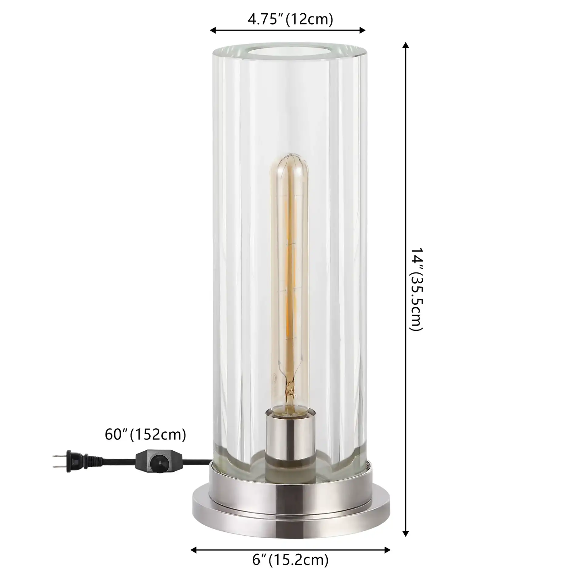 Dellanora Tube Table Lamp in Silver / Clear, detail view