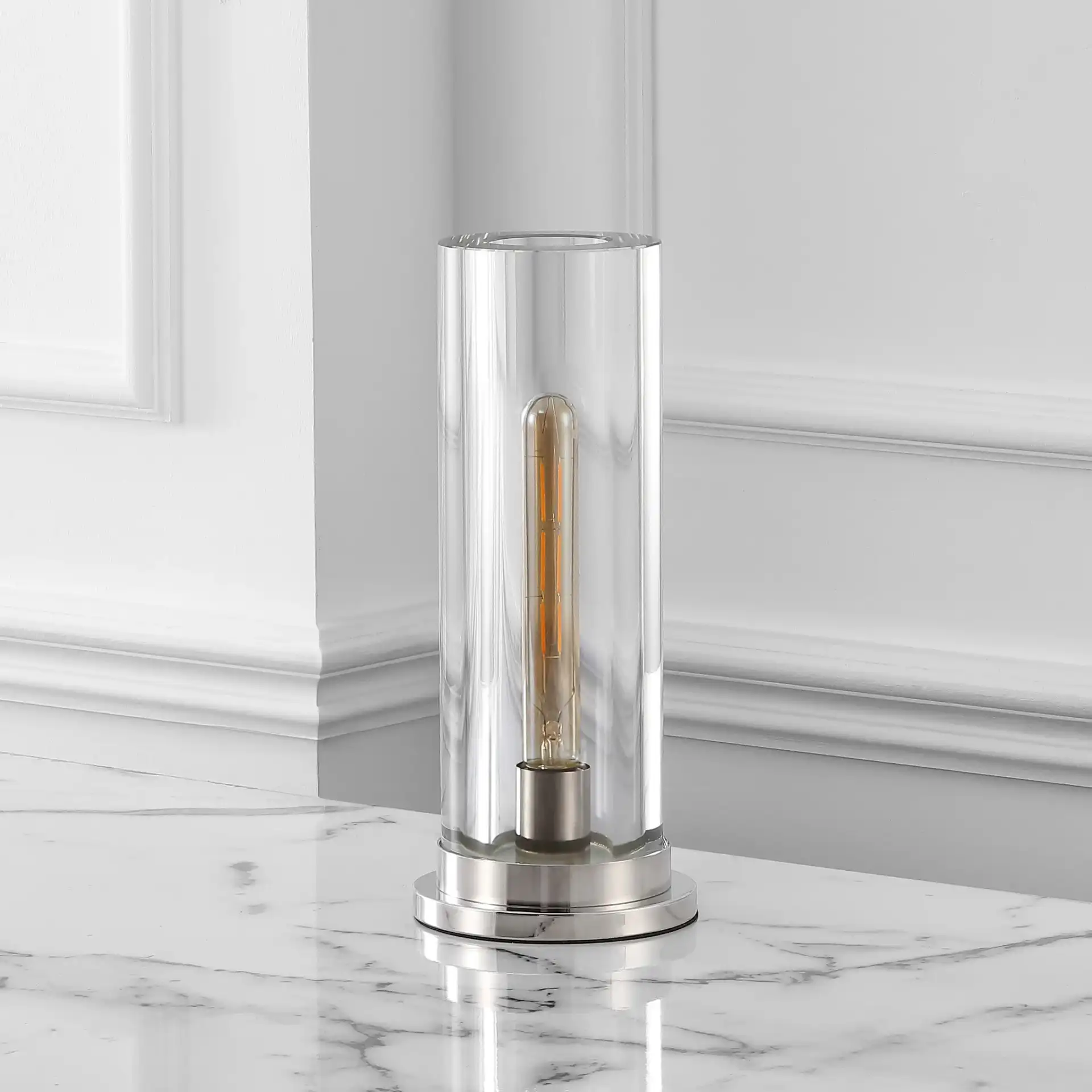 Dellanora Tube Table Lamp in Silver / Clear in a styled room