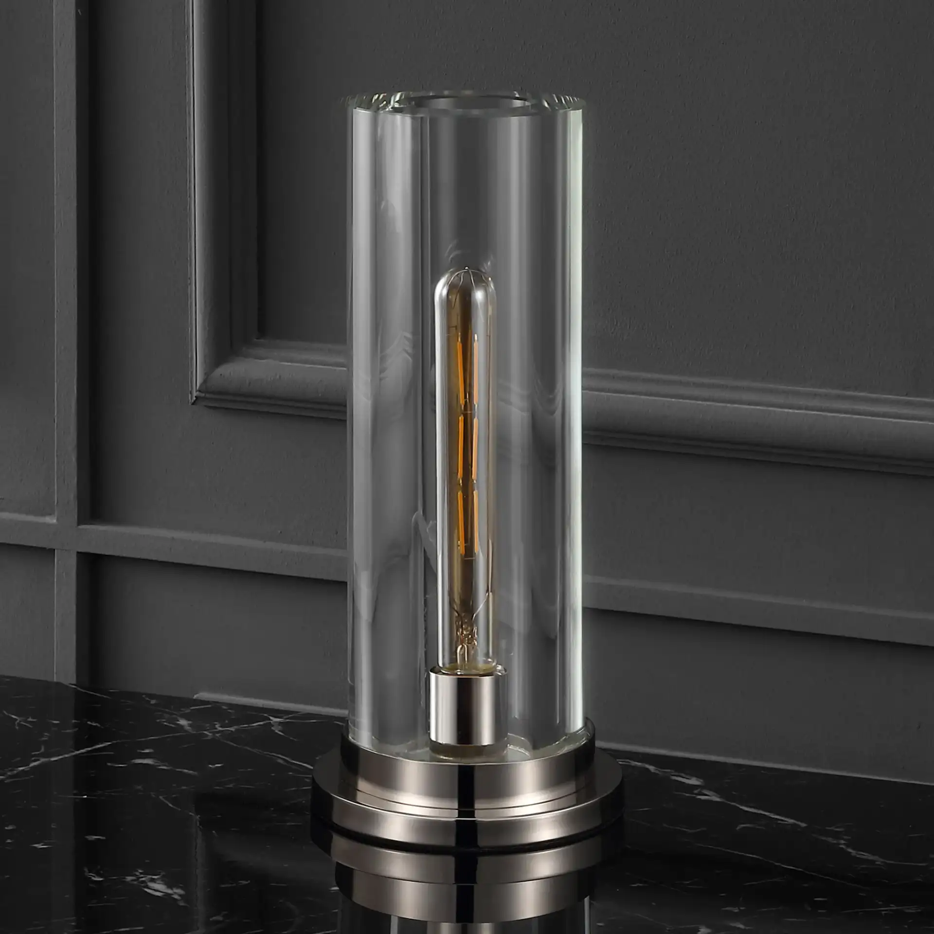 Dellanora Tube Table Lamp in Silver / Clear, detail view