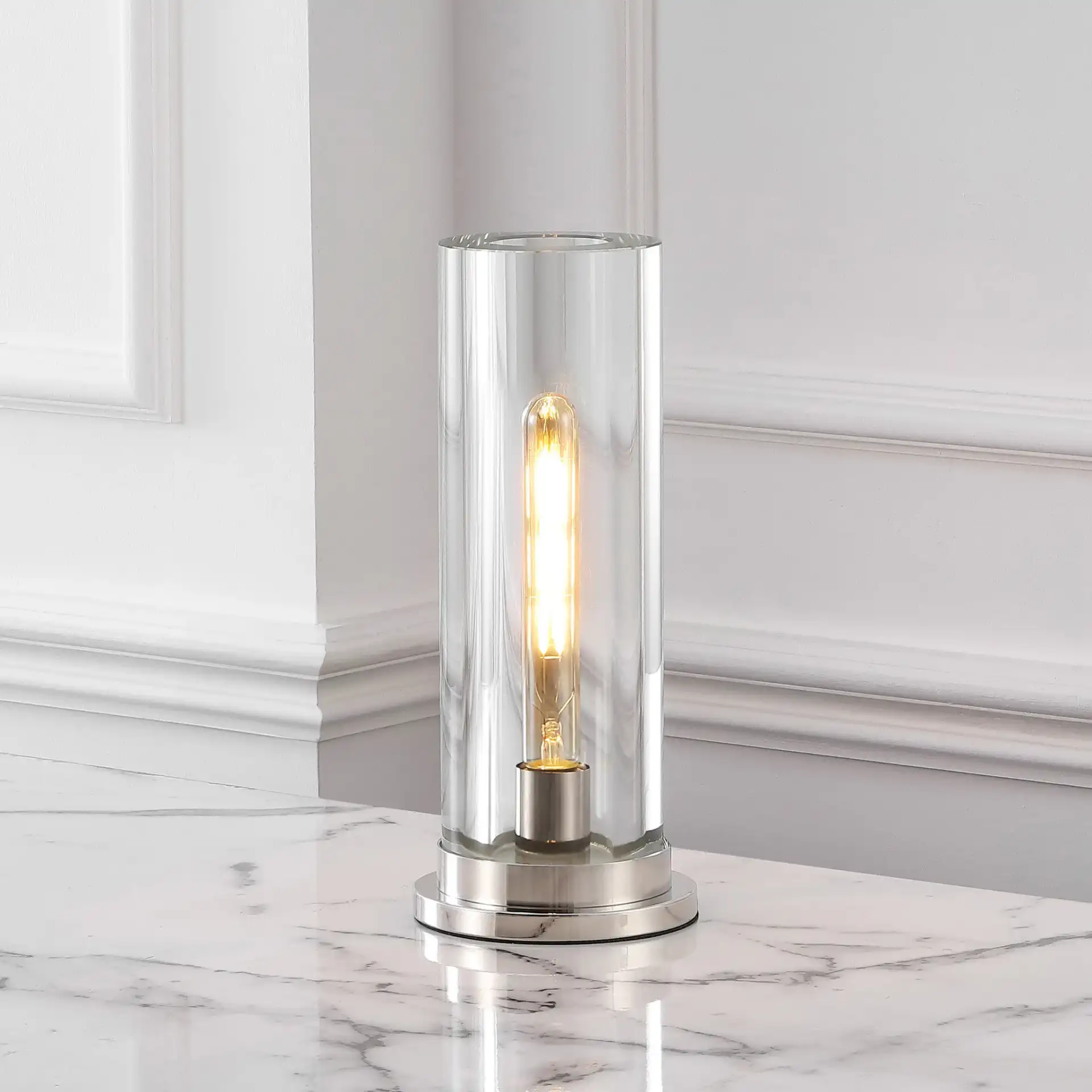 Dellanora Tube Table Lamp in Silver / Clear in a styled room