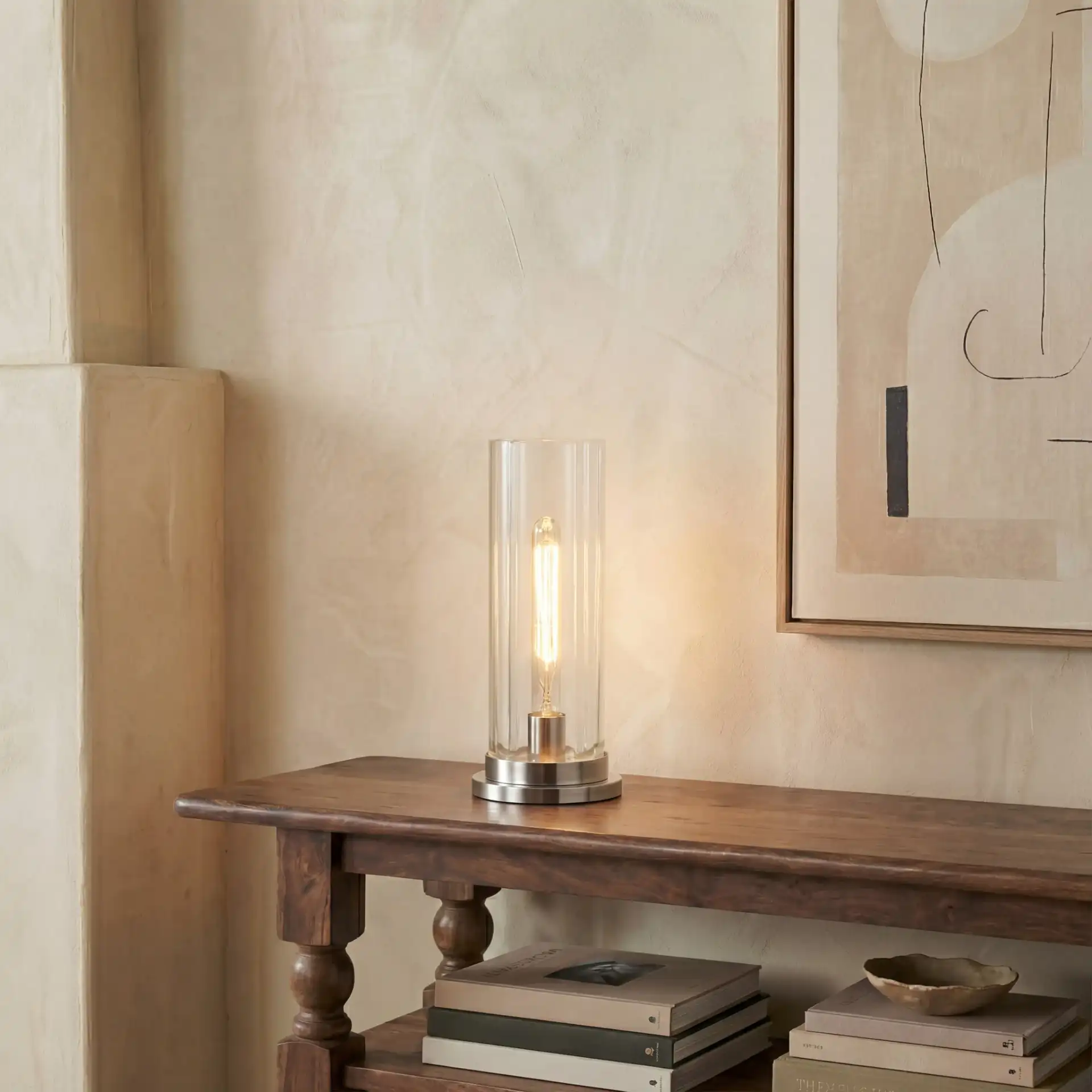 Dellanora Tube Table Lamp in Silver / Clear in a styled room
