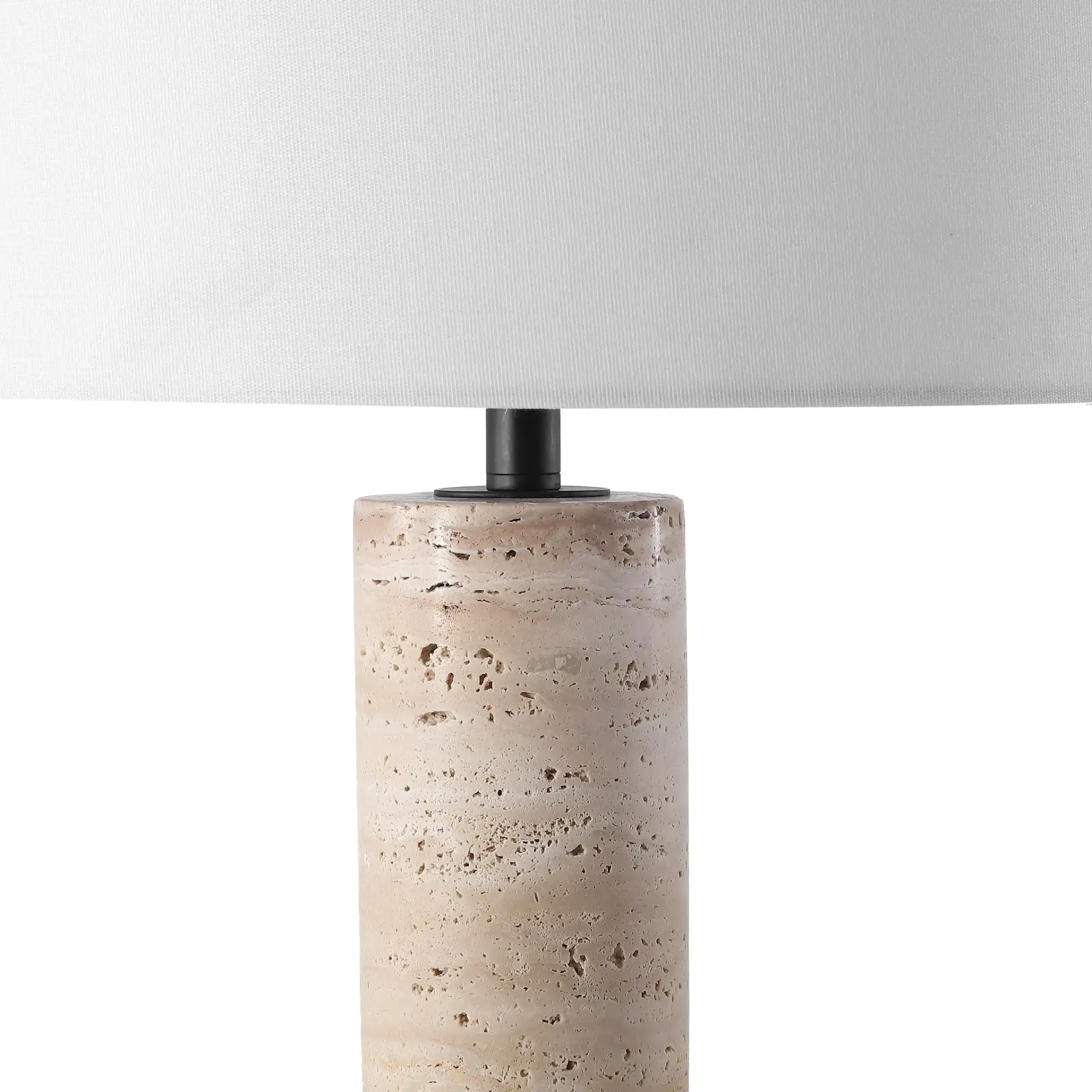 Tywin Travertine Table Lamp in Travertine / White in a styled room