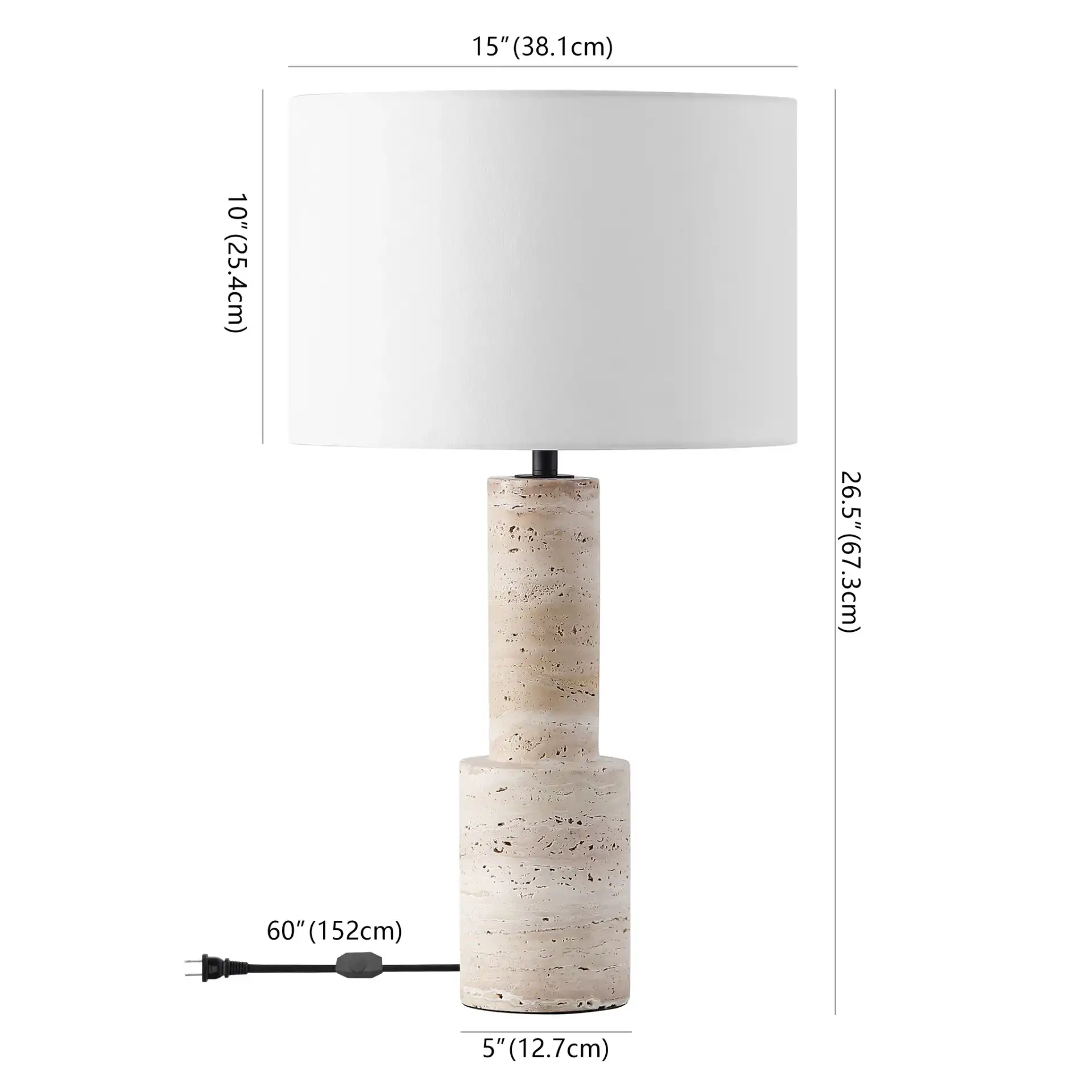 Tywin Travertine Table Lamp in Travertine / White, detail view