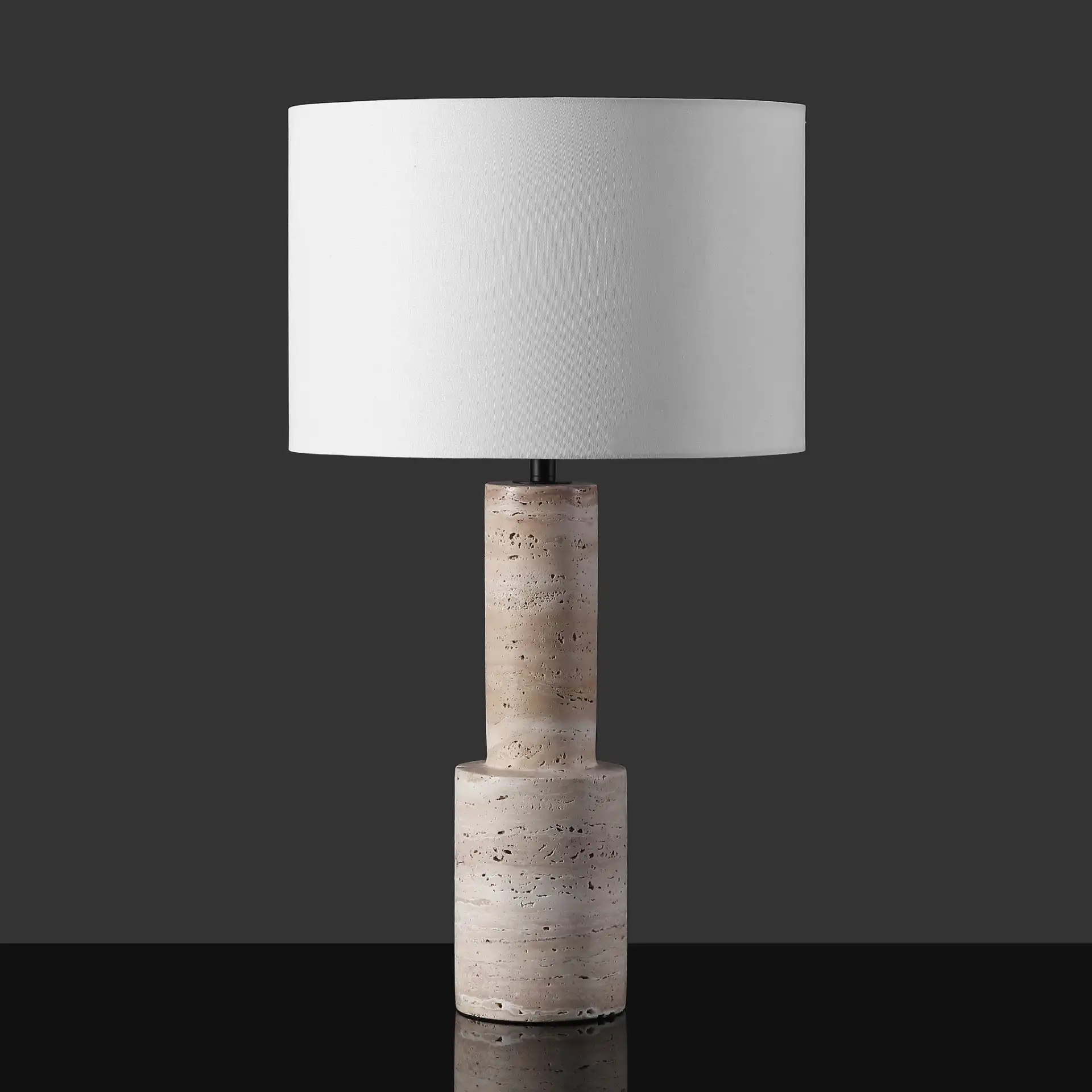 Tywin Travertine Table Lamp in Travertine / White, detail view