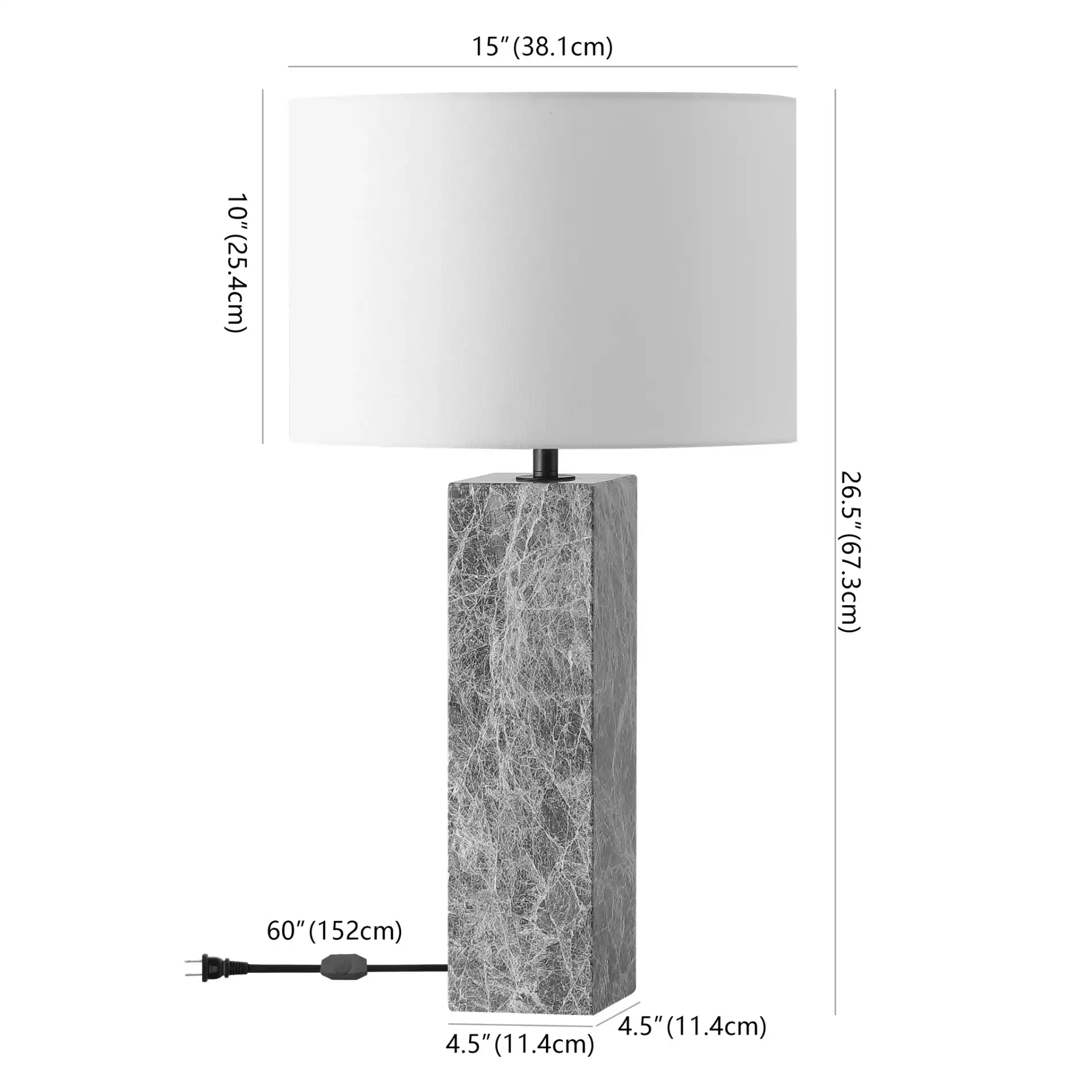 Poloma Square Marble Table Lamp in Gray / White, detail view