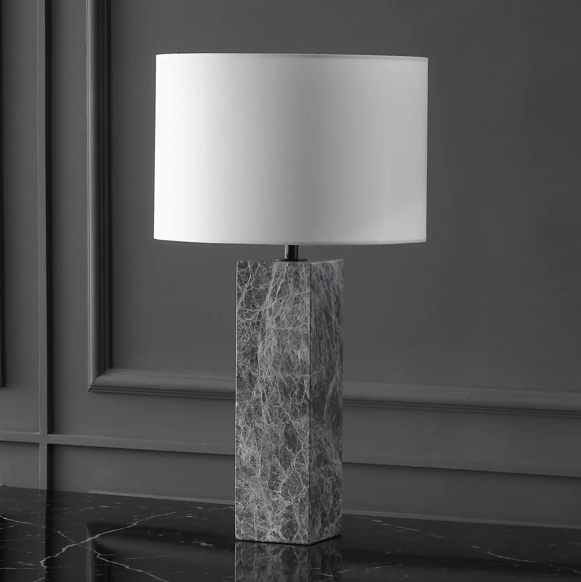 Poloma Square Marble Table Lamp in Gray / White, detail view