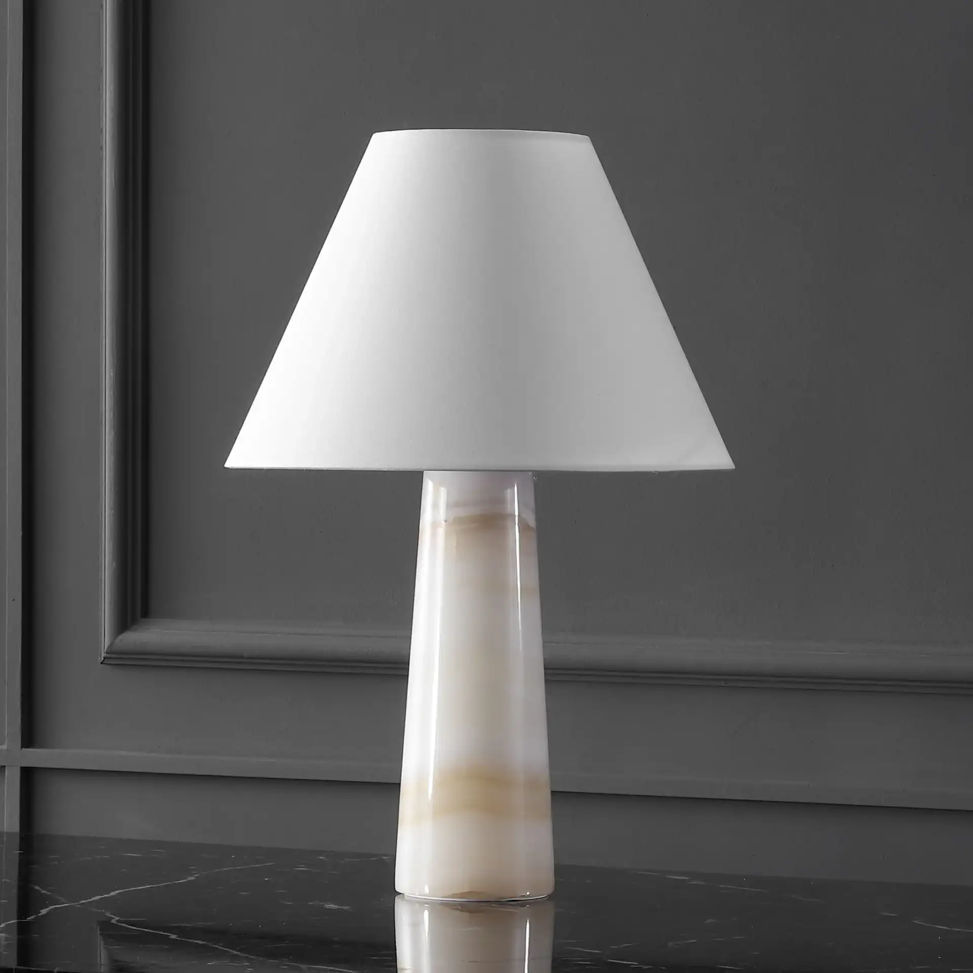 Jennarose Jade Stone Table Lamp in Off-White / White, detail view
