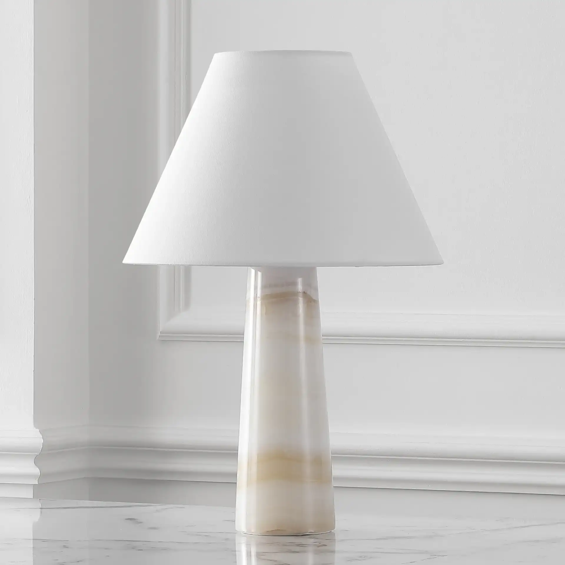 Jennarose Jade Stone Table Lamp in Off-White / White in a styled room
