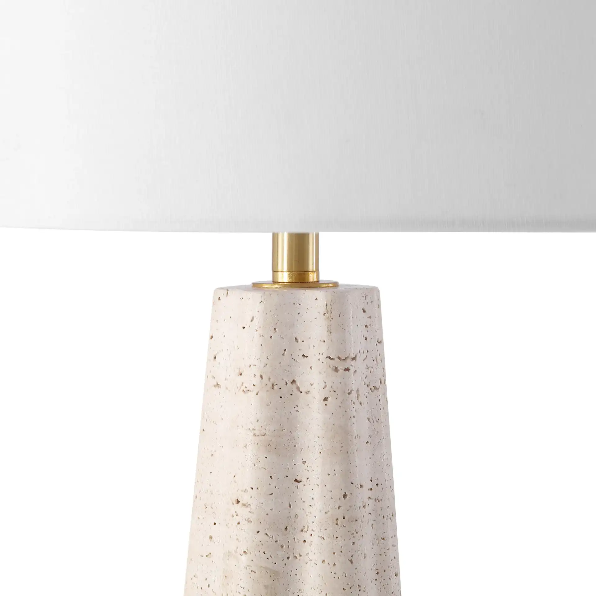 Naveen Travertine Table Lamp in Travertine / White in a styled room
