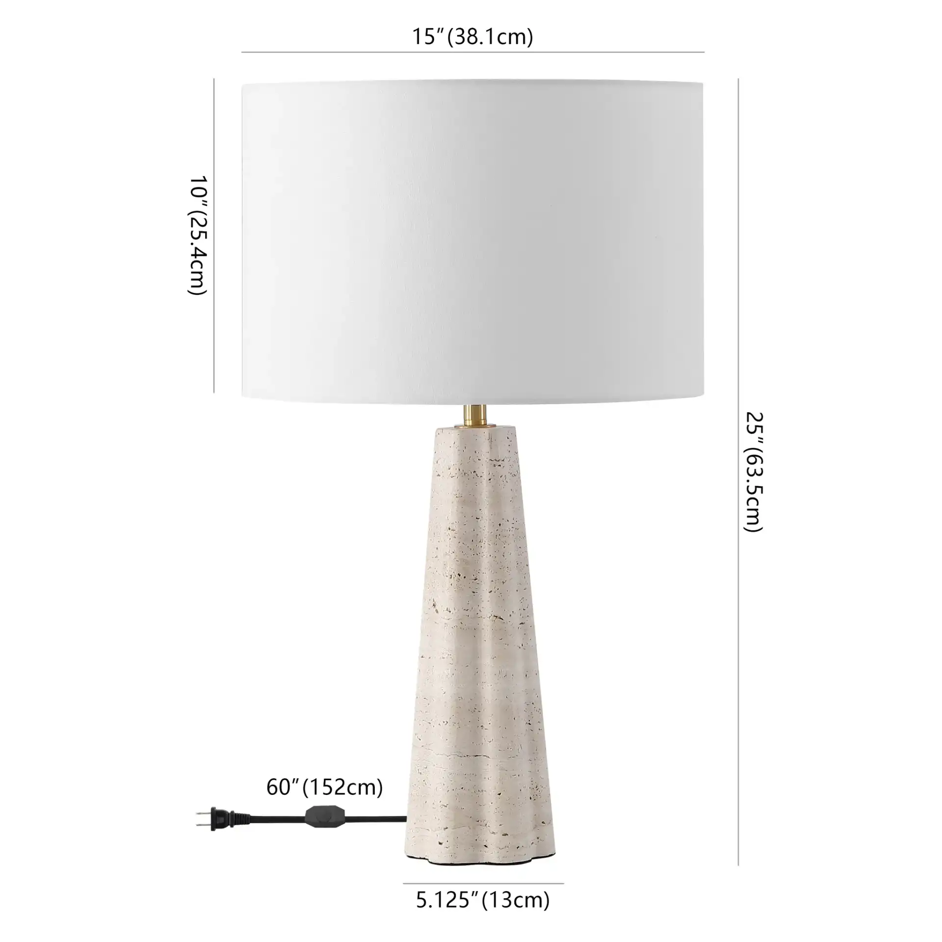 Naveen Travertine Table Lamp in Travertine / White, detail view