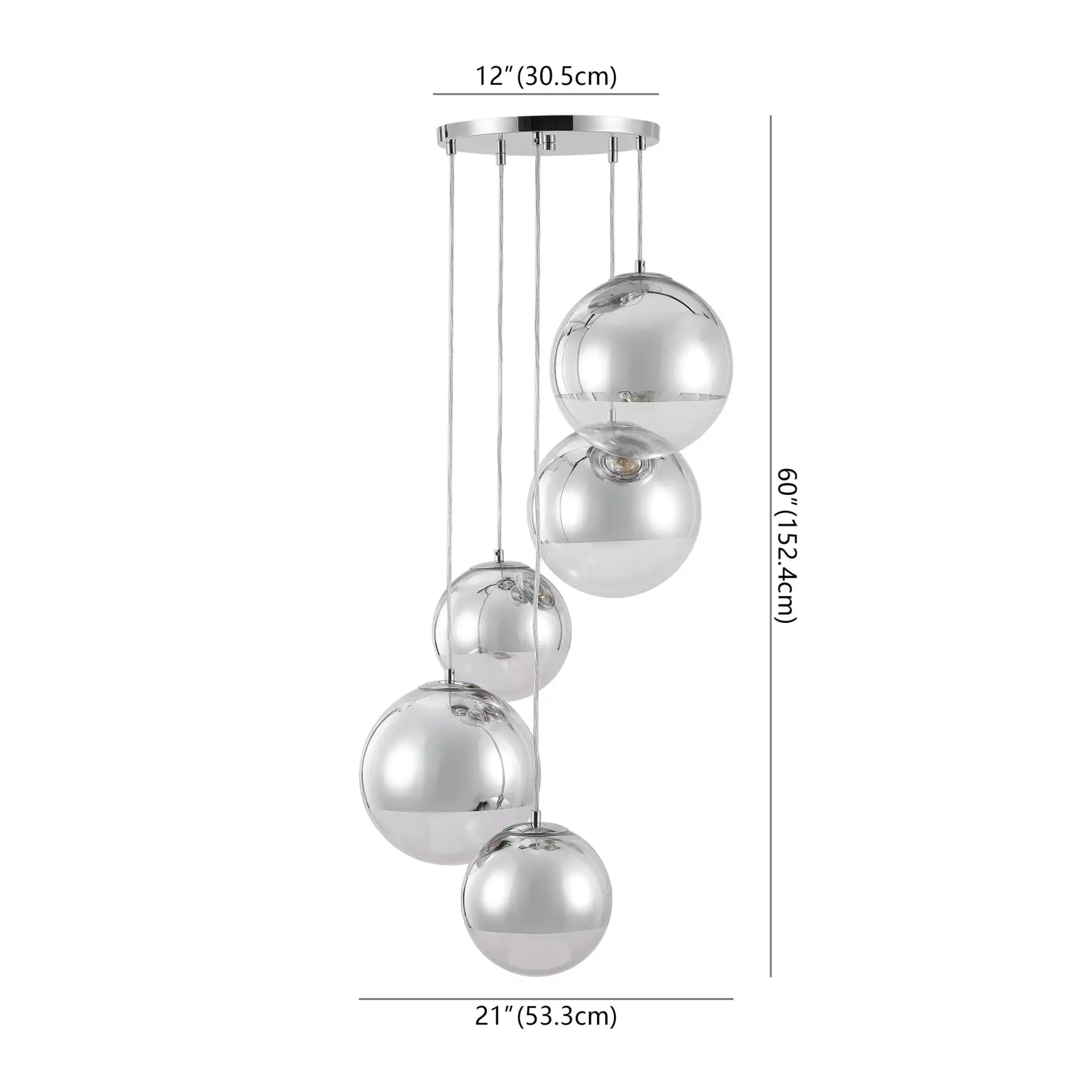 Skylina Metal Five-Light Chandelier in Chrome, detail view