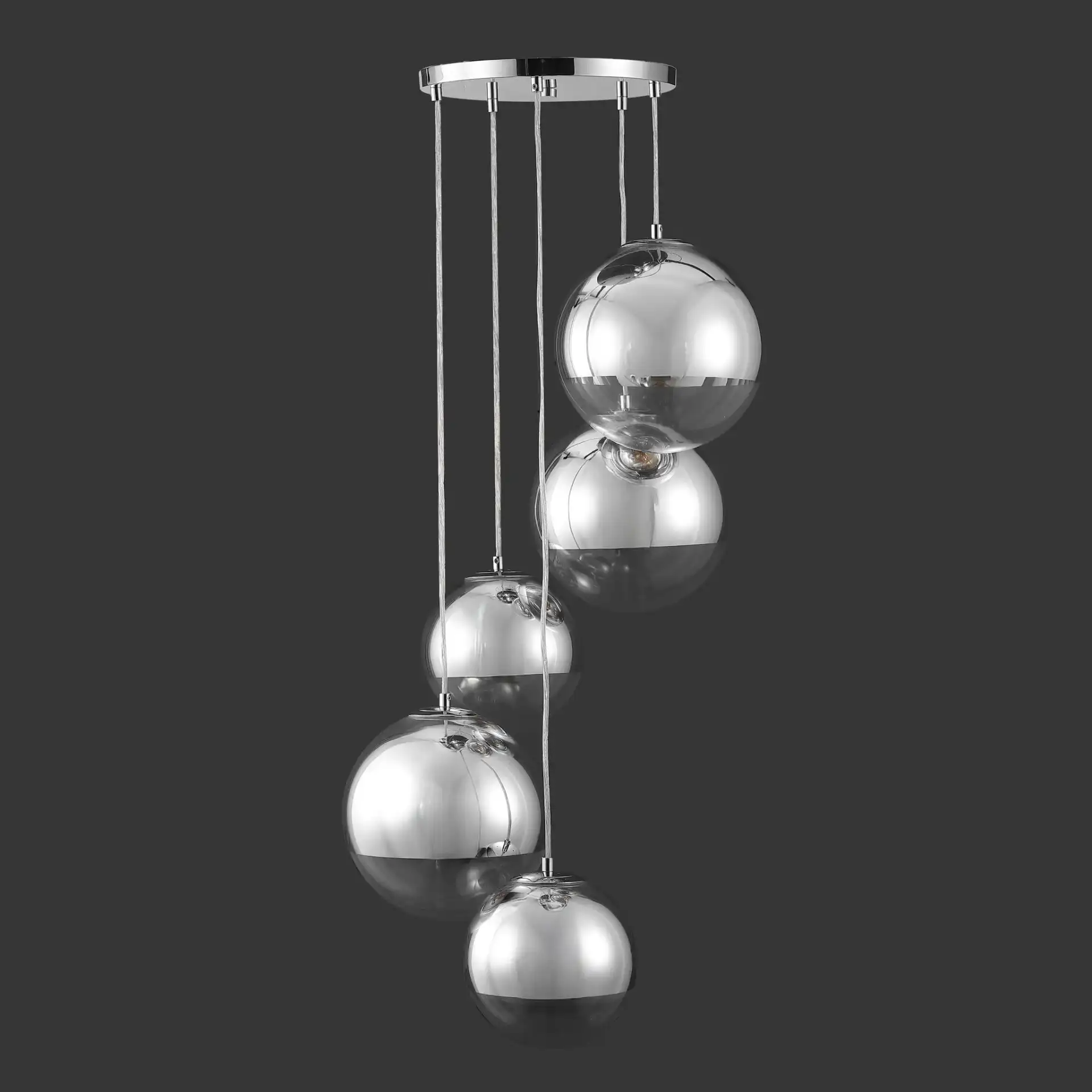 Skylina Metal Five-Light Chandelier in Chrome, detail view