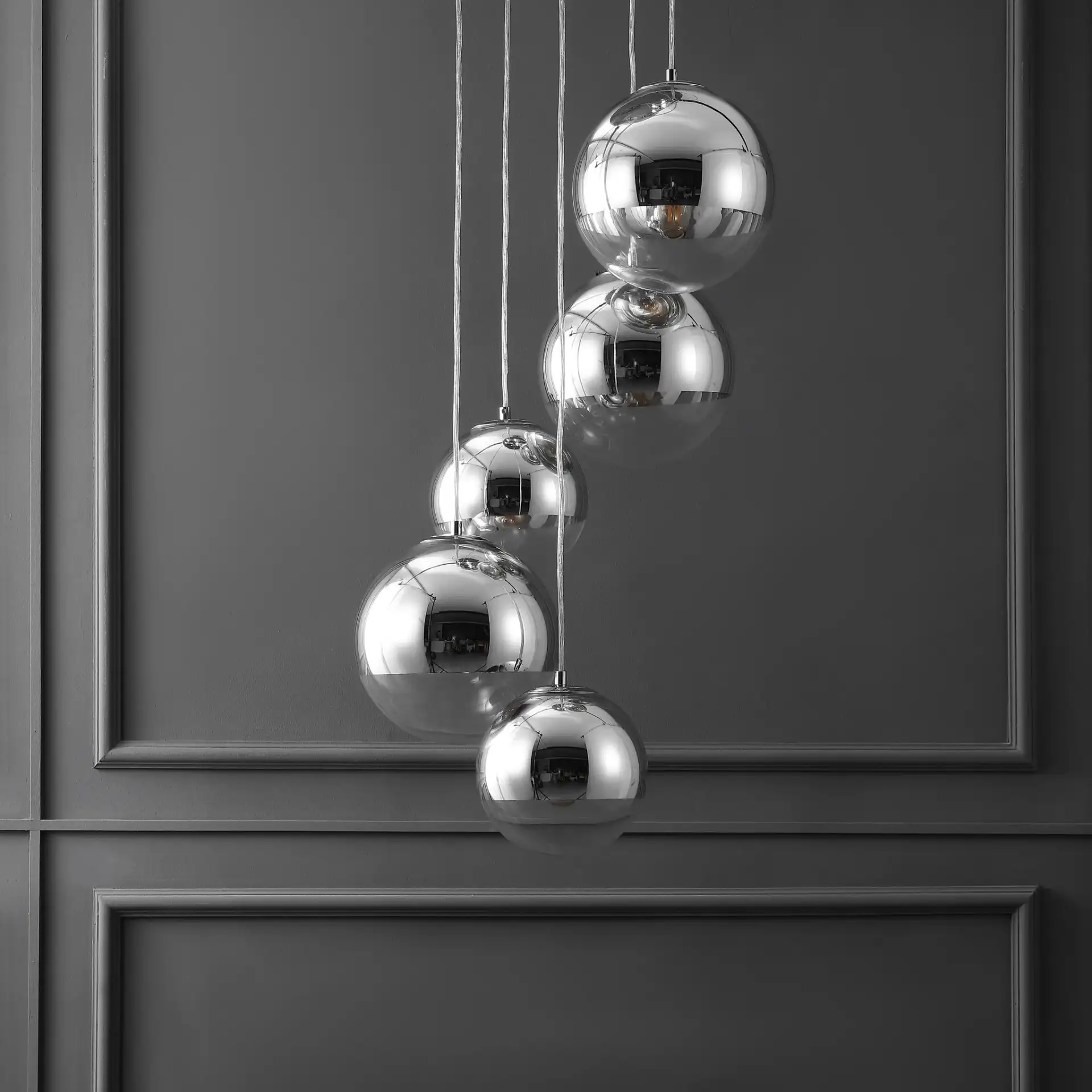 Skylina Metal Five-Light Chandelier in Chrome, detail view