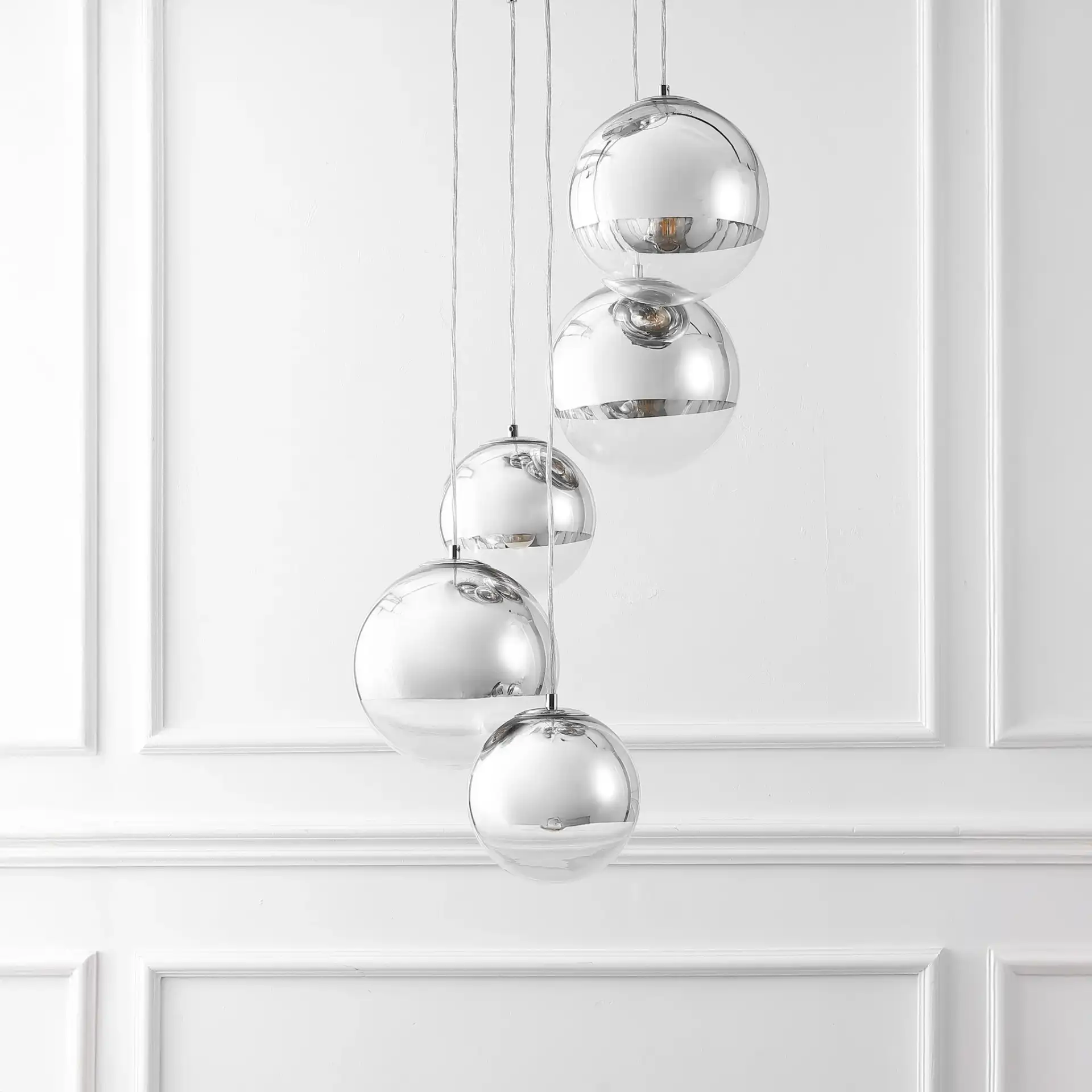 Skylina Metal Five-Light Chandelier in Chrome in a styled room