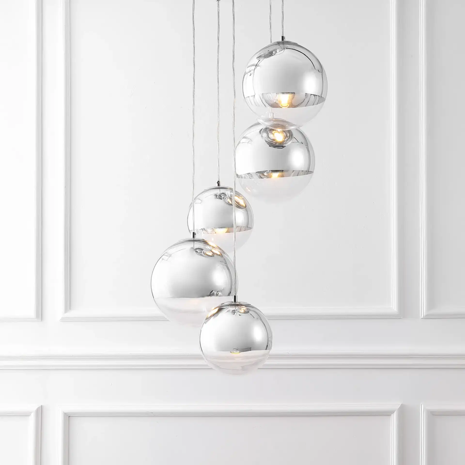 Skylina Metal Five-Light Chandelier in Chrome in a styled room