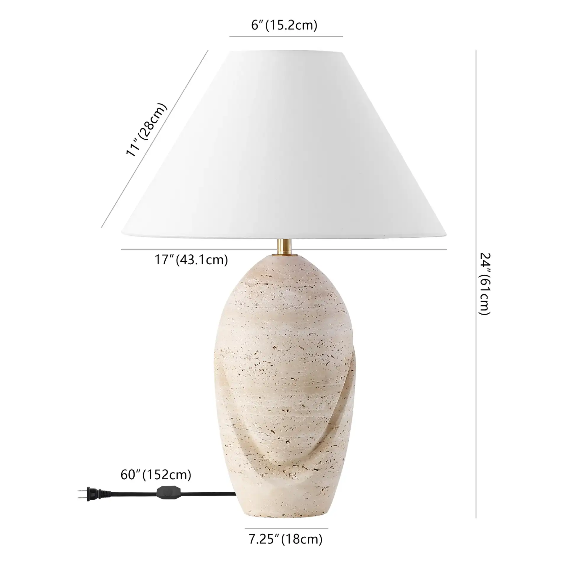Janette Travertine Table Lamp in Travertine / White, detail view