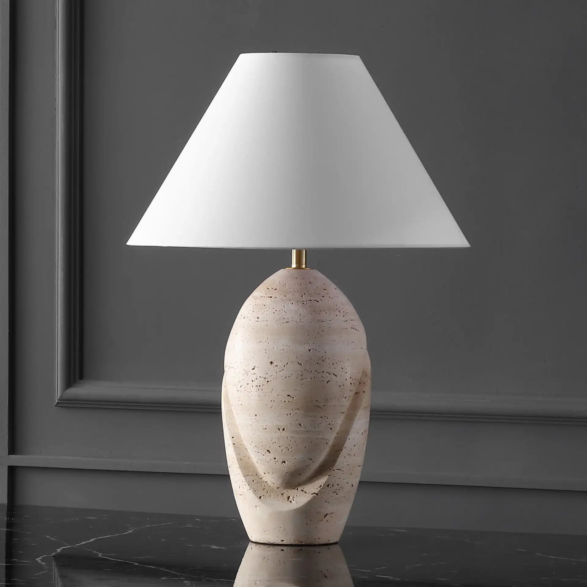 Janette Travertine Table Lamp in Travertine / White, detail view