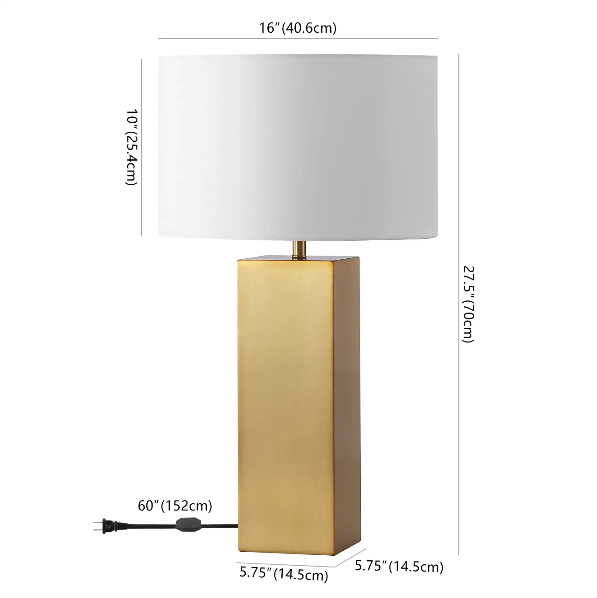 Hank Metal Square Table Lamp in Gold / White, detail view