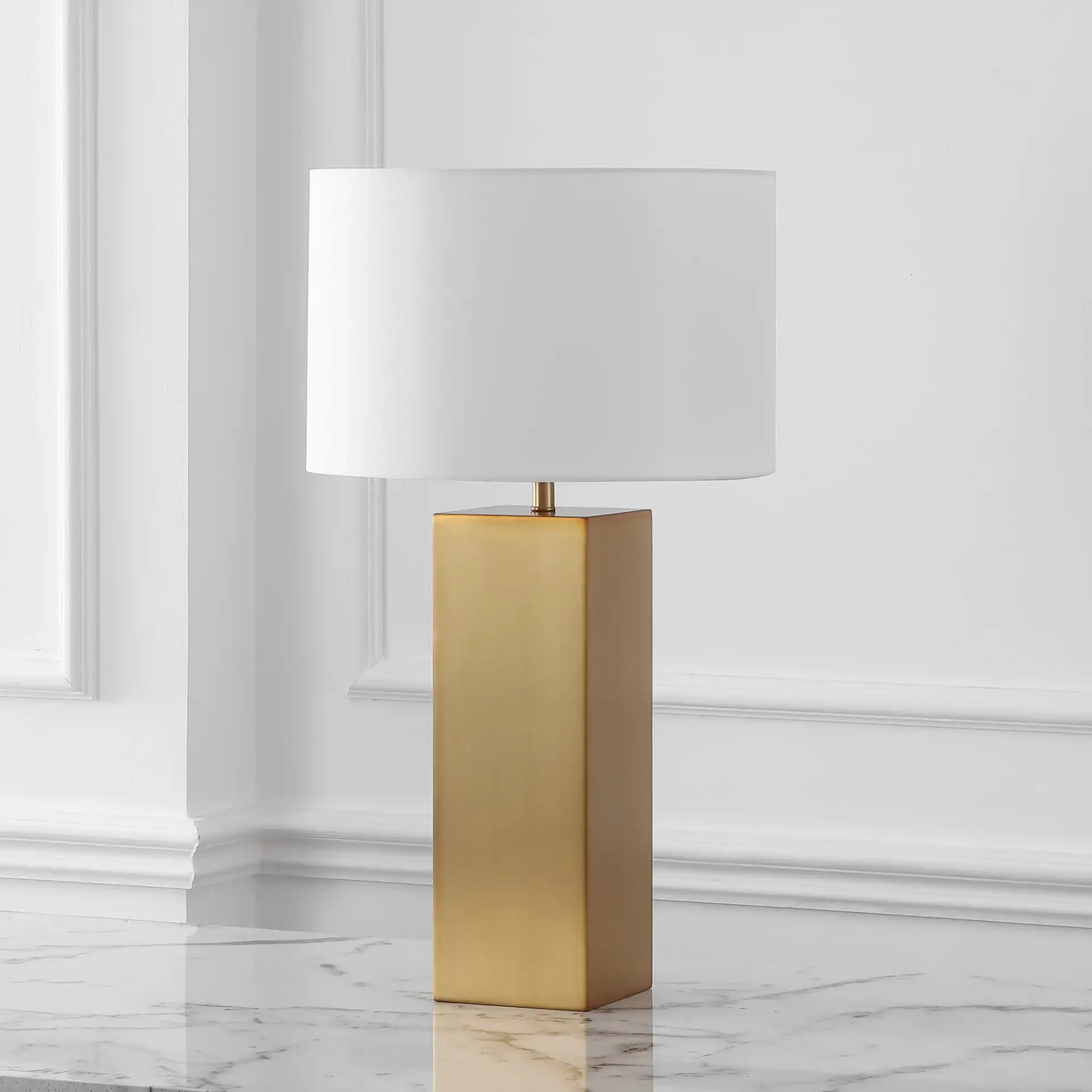 Hank Metal Square Table Lamp in Gold / White in a styled room