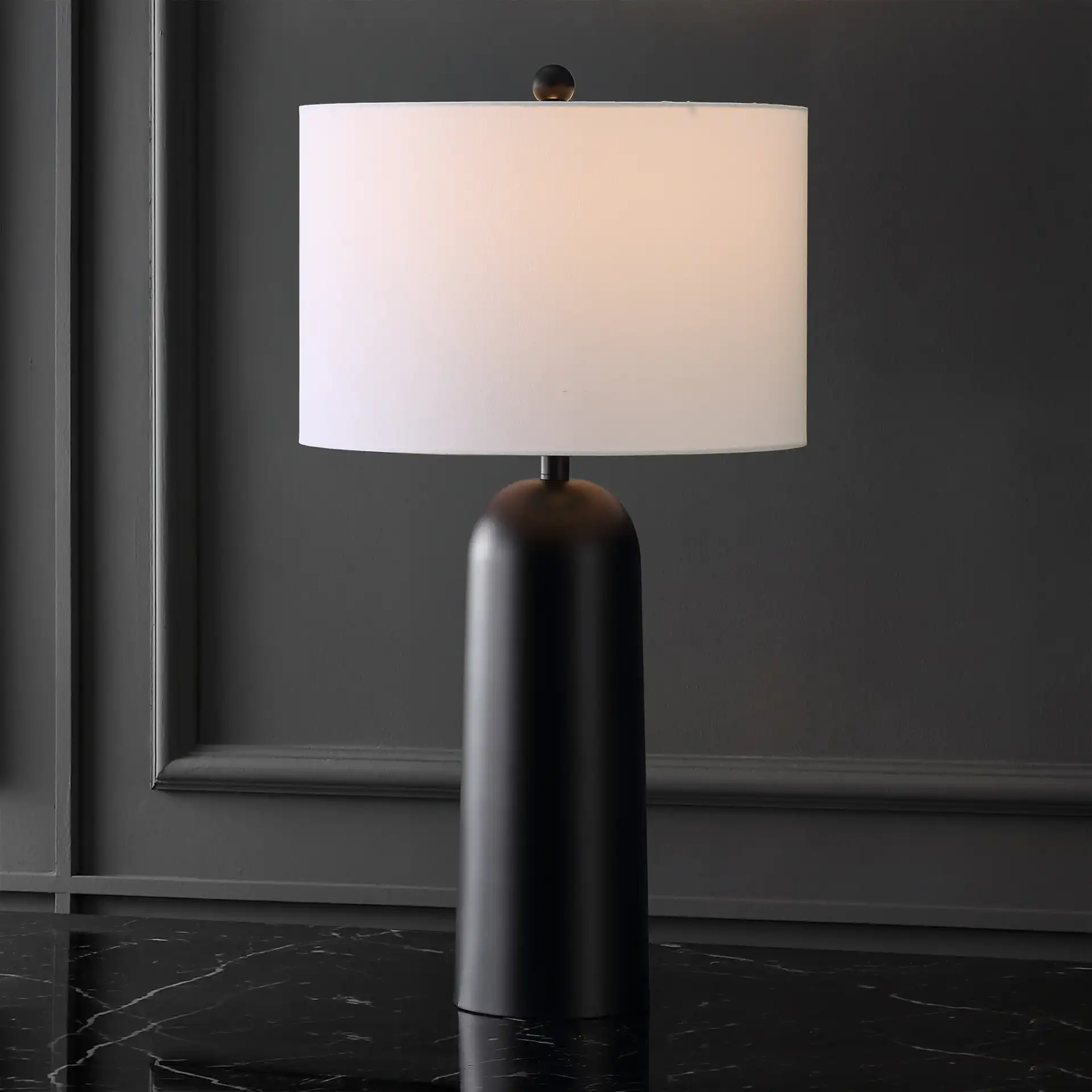 Chadric Metal Table Lamp in Black / White in a styled room
